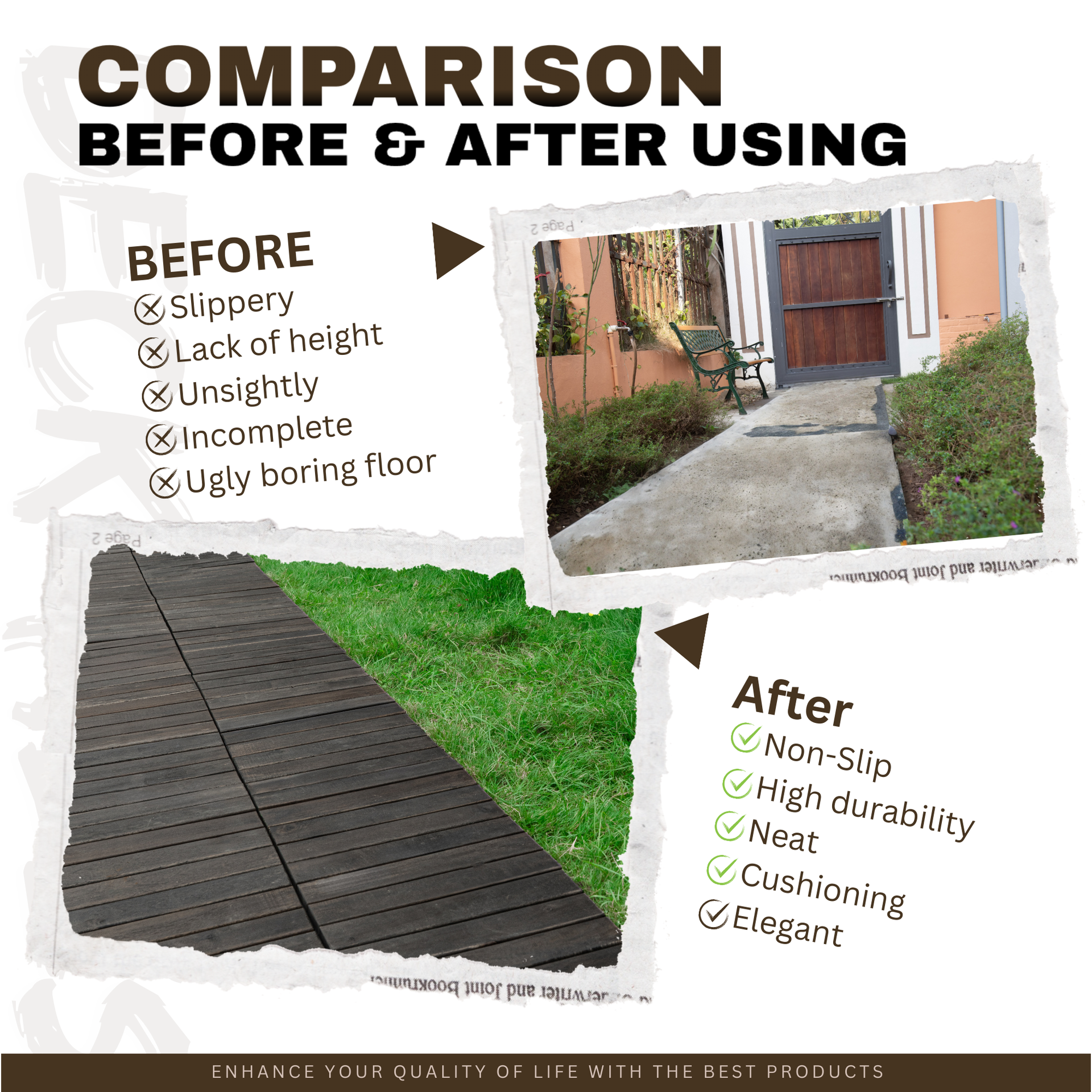 30 PCS Interlocking Deck Tiles Striped Pattern, 12" x 12" Dark Brown Square Acacia Hardwood Outdoor Flooring for Patio, Bancony, Pool Side,...