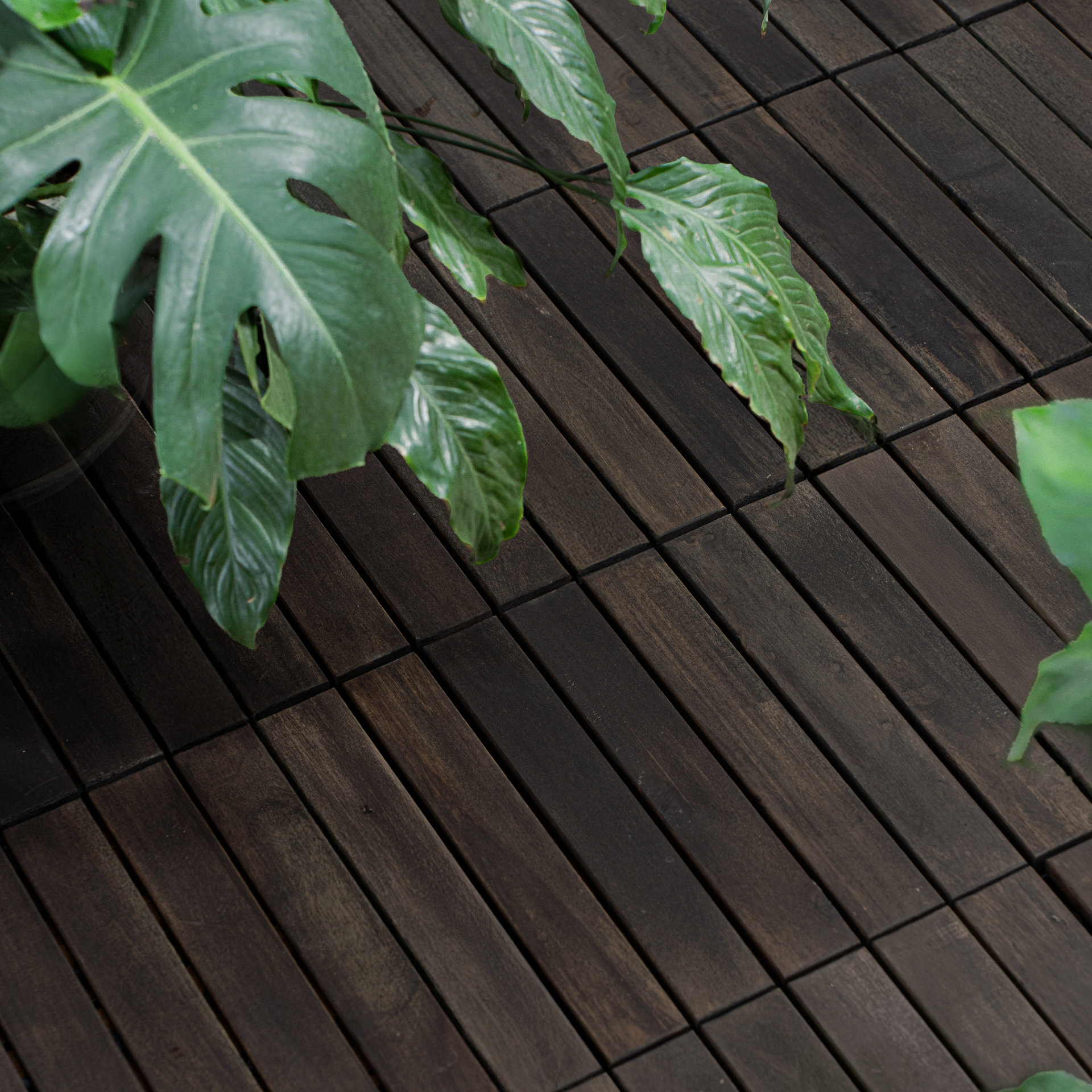 30 PCS Interlocking Deck Tiles Striped Pattern, 12" x 12" Dark Brown Square Acacia Hardwood Outdoor Flooring for Patio, Bancony, Pool Side,...