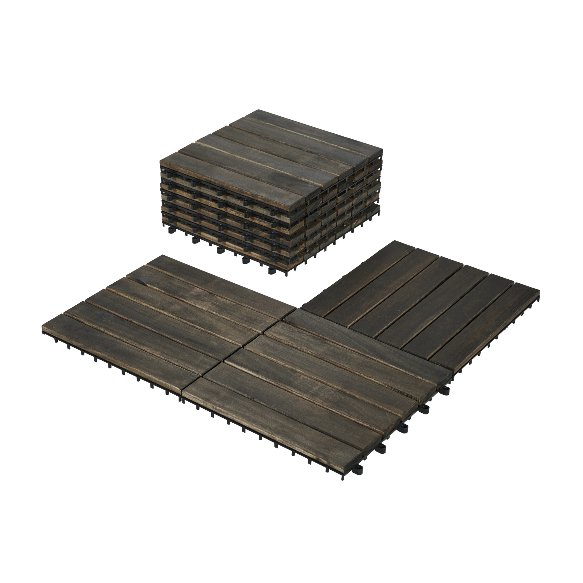 30 PCS Interlocking Deck Tiles Striped Pattern, 12" x 12" Dark Brown Square Acacia Hardwood Outdoor Flooring for Patio, Bancony, Pool Side,...