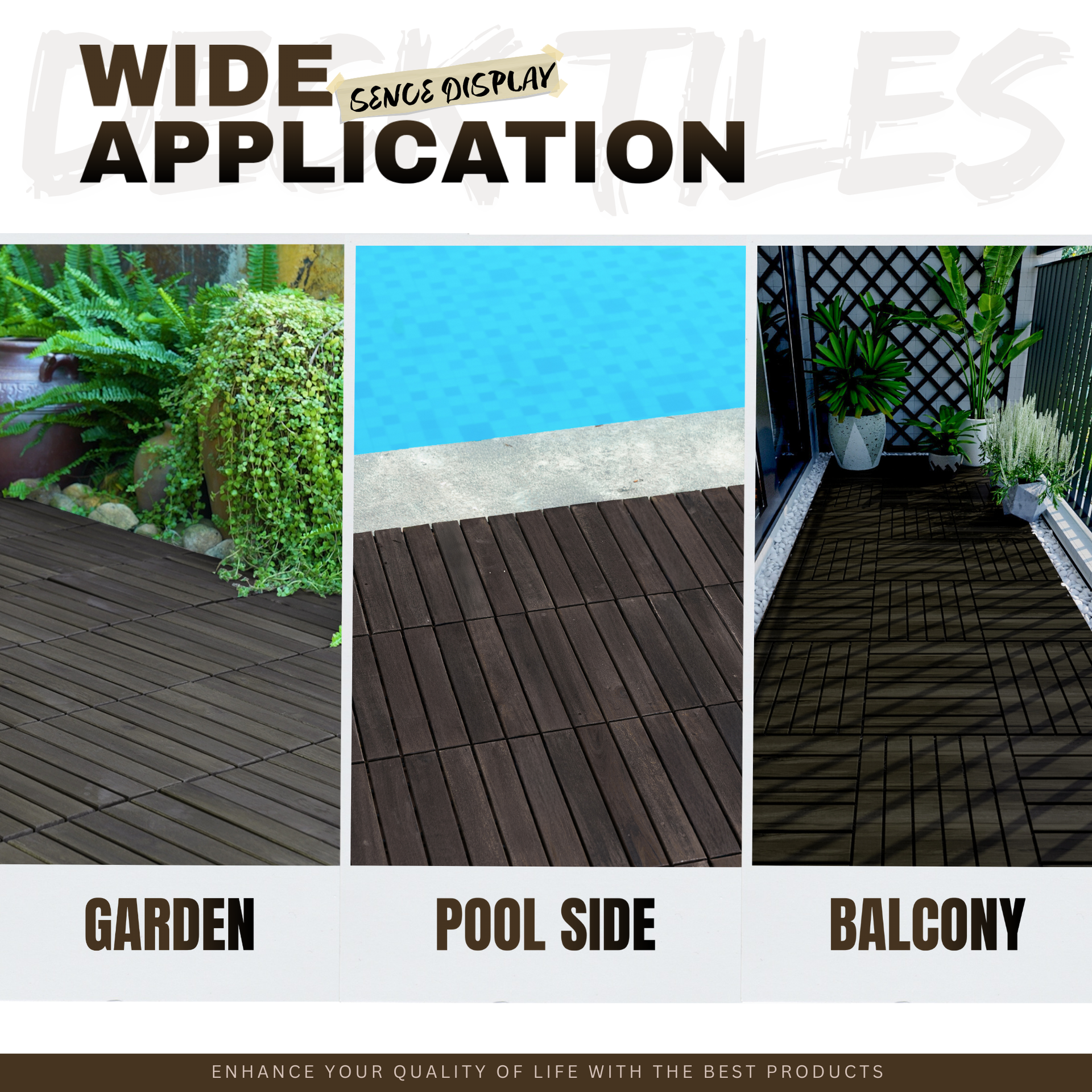 30 PCS Interlocking Deck Tiles Striped Pattern, 12" x 12" Dark Brown Square Acacia Hardwood Outdoor Flooring for Patio, Bancony, Pool Side,...