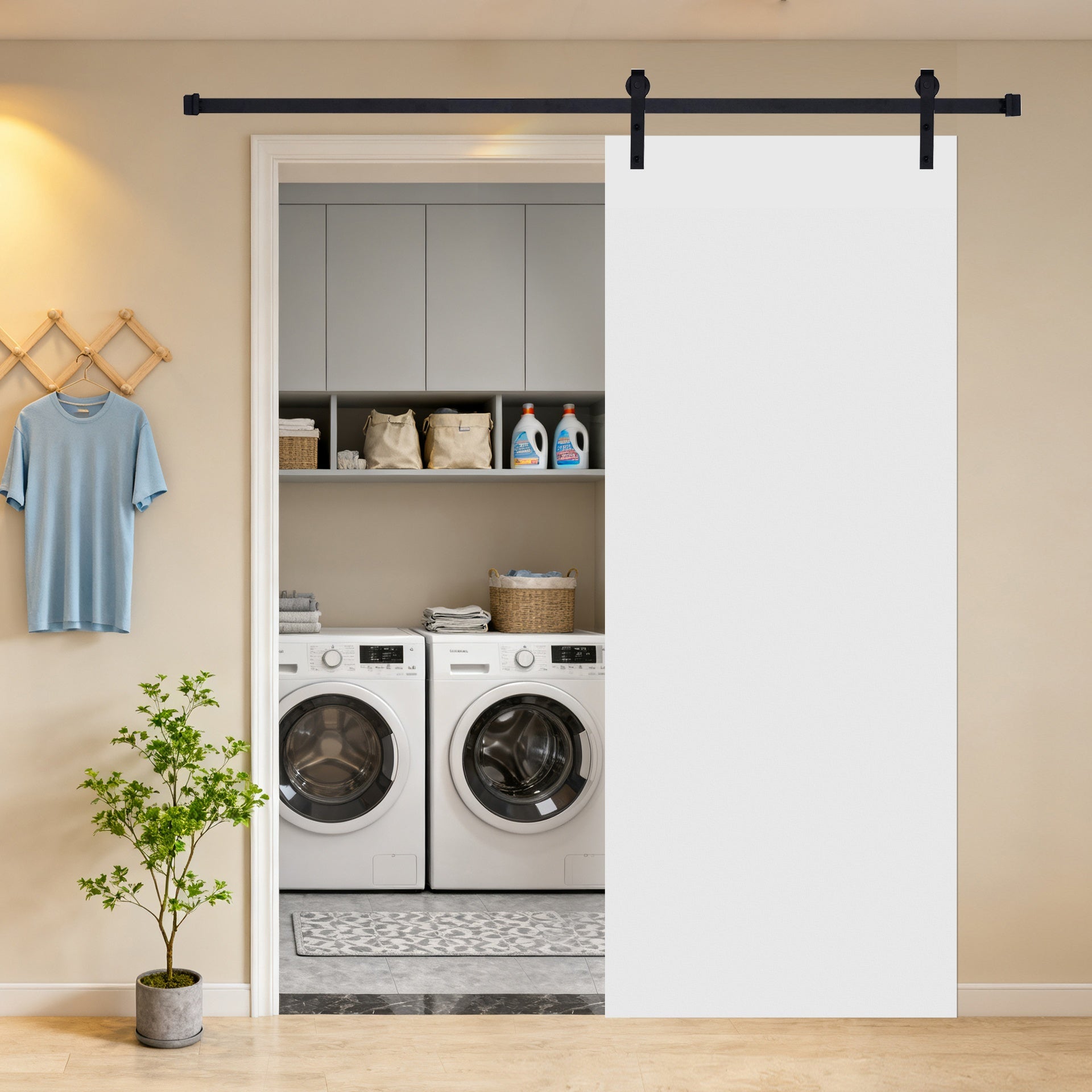 18Double Modern flat panel  22 in. x 80 in. MDF White Barn Sliding Door With Hardware kit
