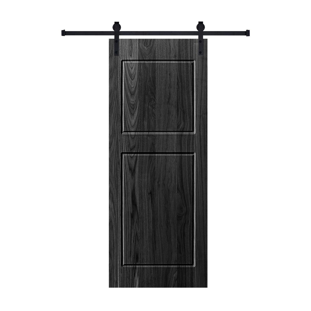 Modern 2-Panel 30 in. x 96 in. Wood Black Barn Sliding Door With Hardware kit