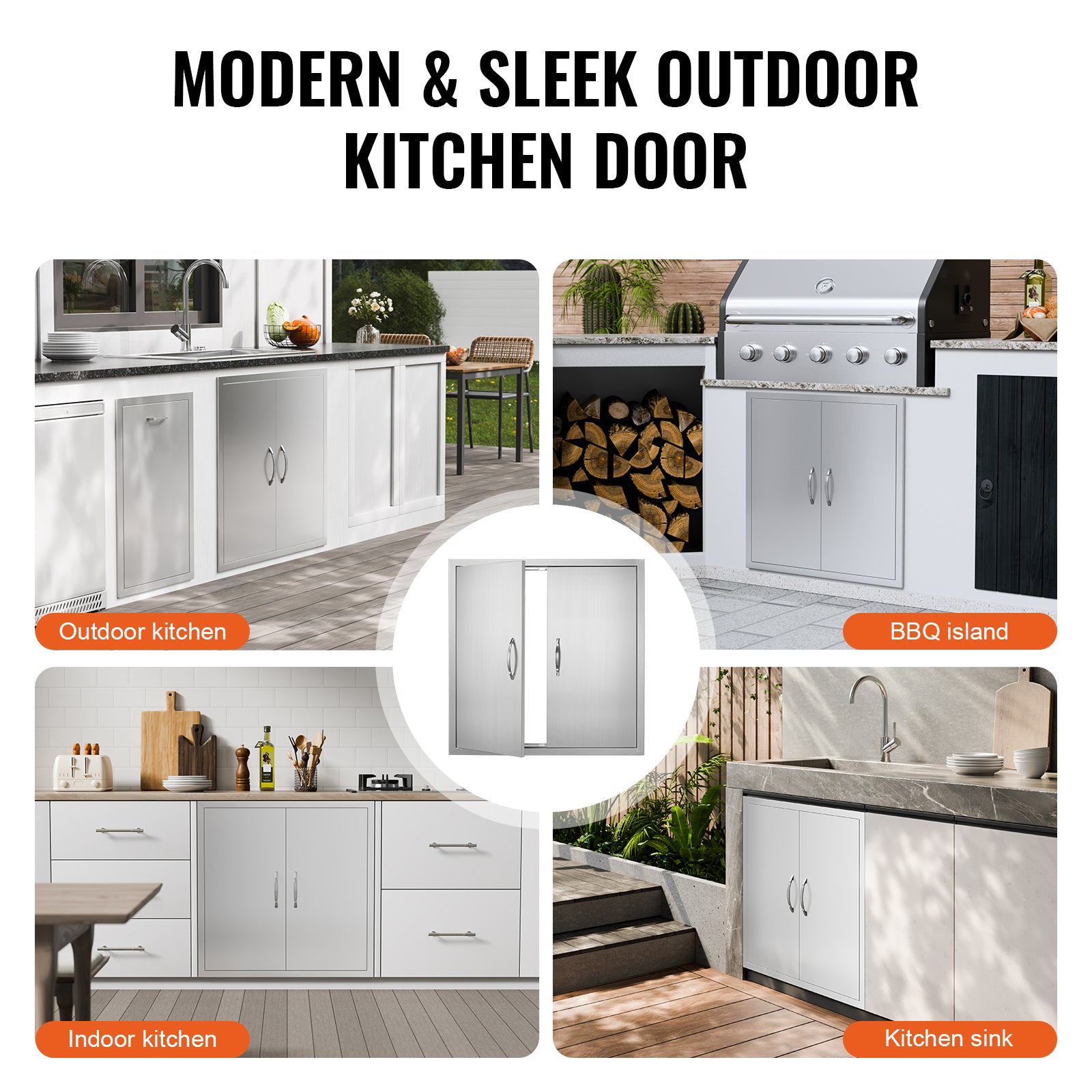 BBQ Access Door, 31W x 31H Inch Double Outdoor Kitchen Door, Stainless Steel Flush Mount Door, Wall Vertical Door with Handles, for BBQ Island, Grilling Station, Outside Cabinet