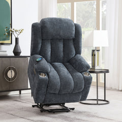 Omarion Blue Chenille Power Motion Recliner with Lift, Heating & Massage Function