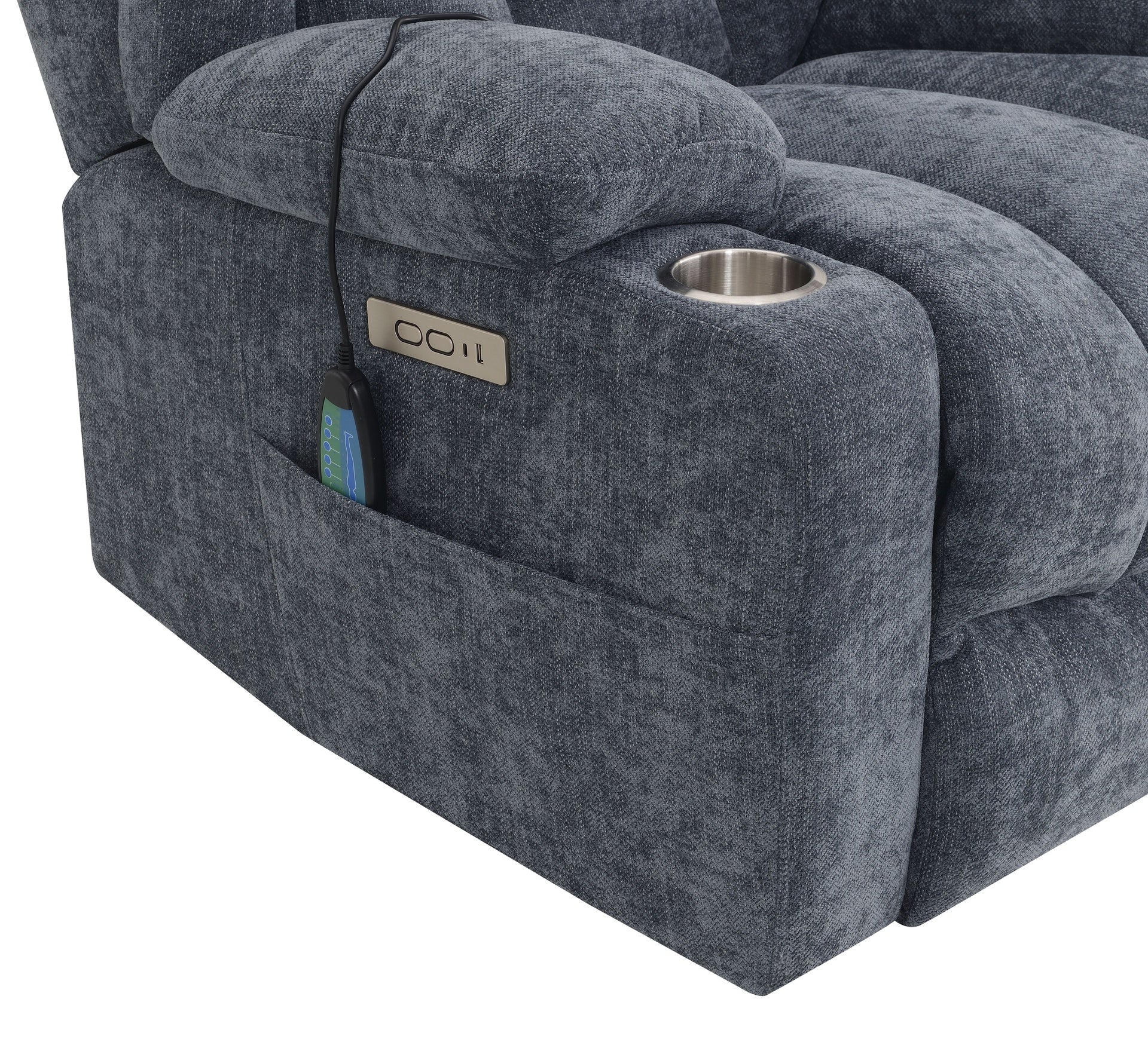 Omarion Blue Chenille Power Motion Recliner with Lift, Heating & Massage Function