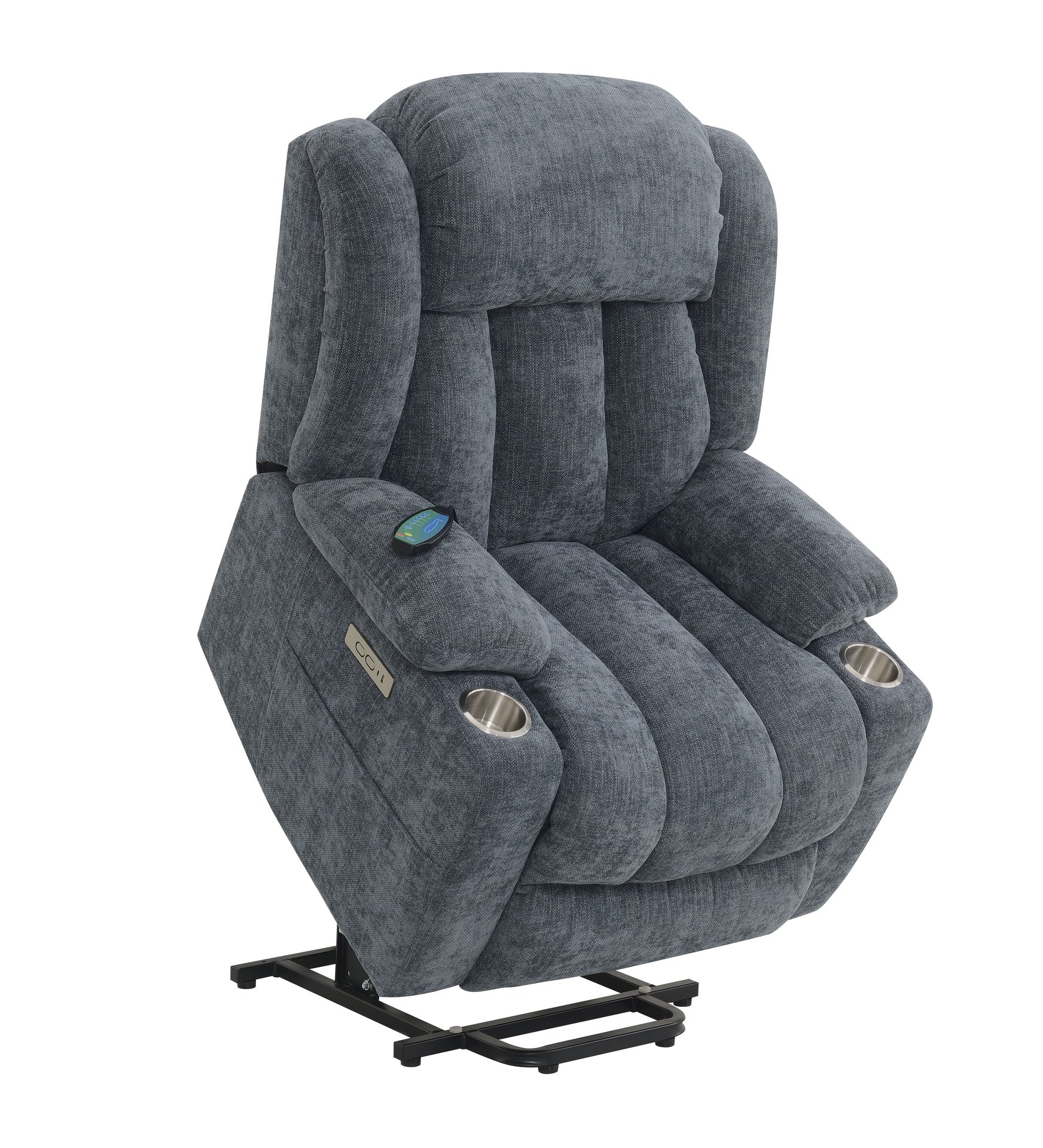Omarion Blue Chenille Power Motion Recliner with Lift, Heating & Massage Function