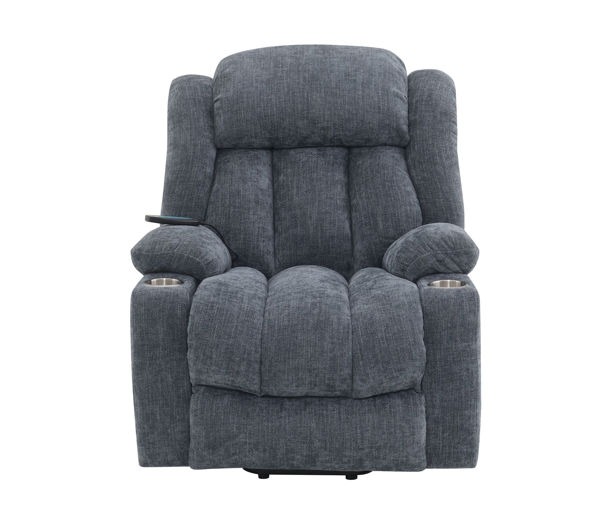 Omarion Blue Chenille Power Motion Recliner with Lift, Heating & Massage Function
