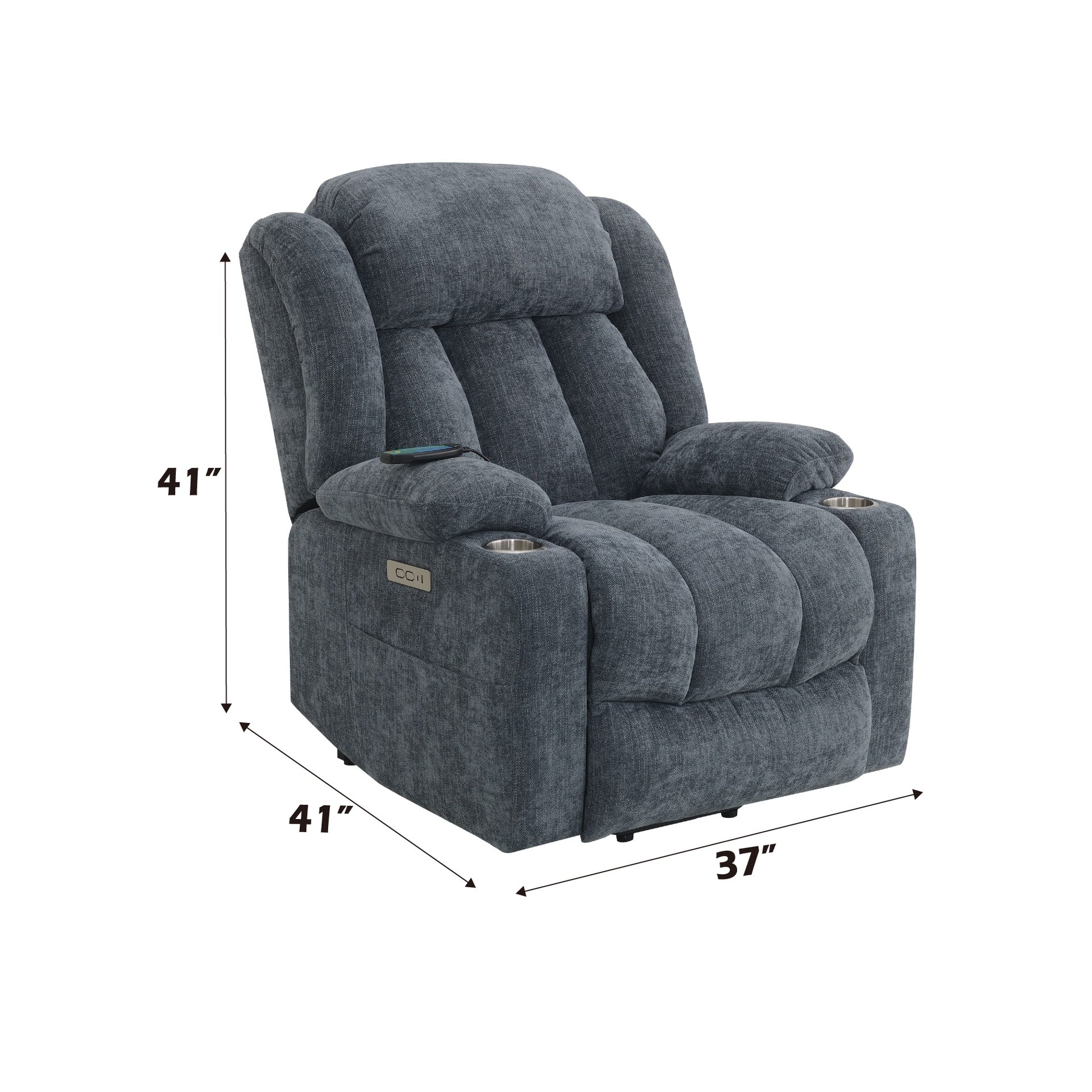 Omarion Blue Chenille Power Motion Recliner with Lift, Heating & Massage Function