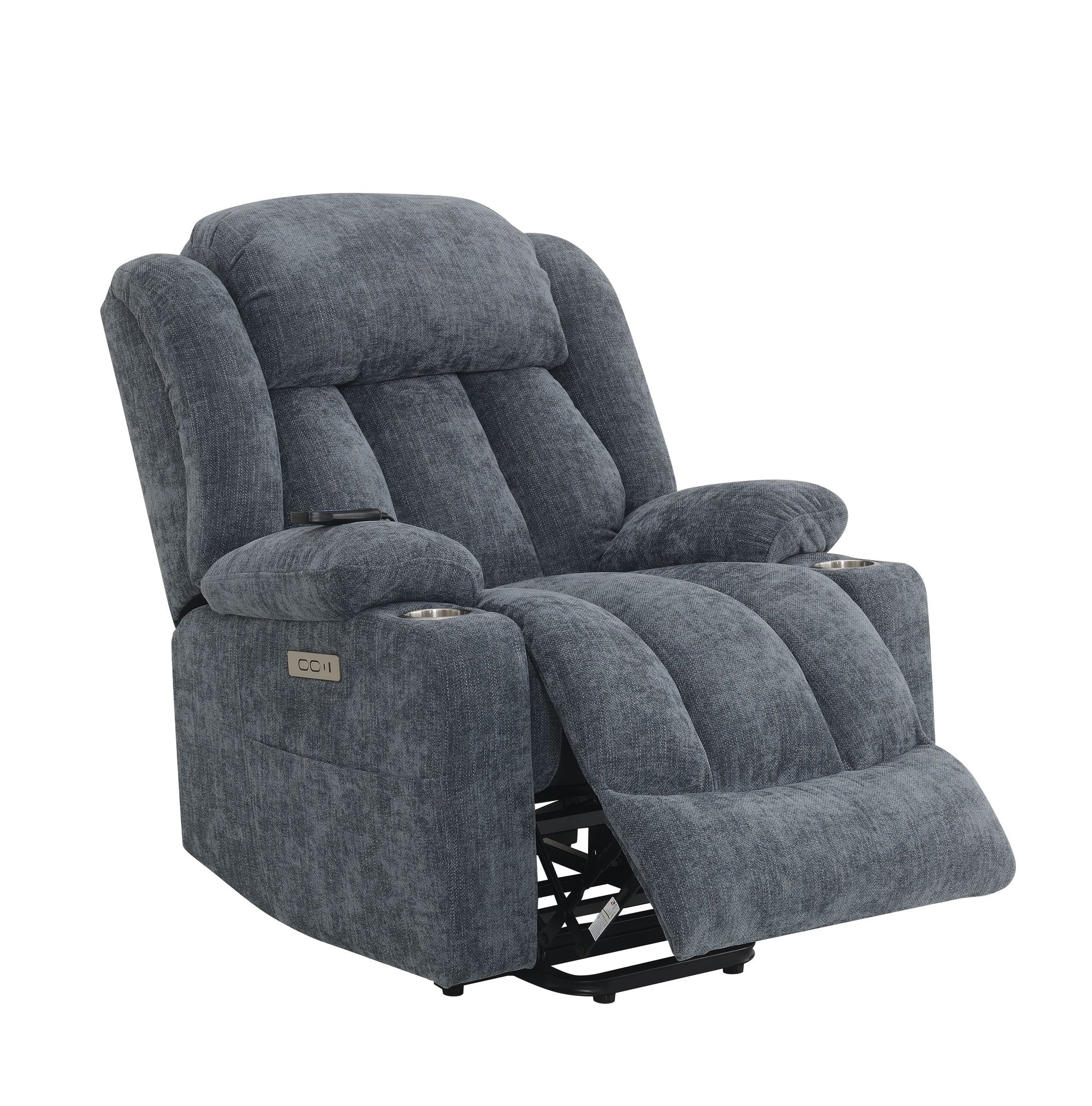 Omarion Blue Chenille Power Motion Recliner with Lift, Heating & Massage Function