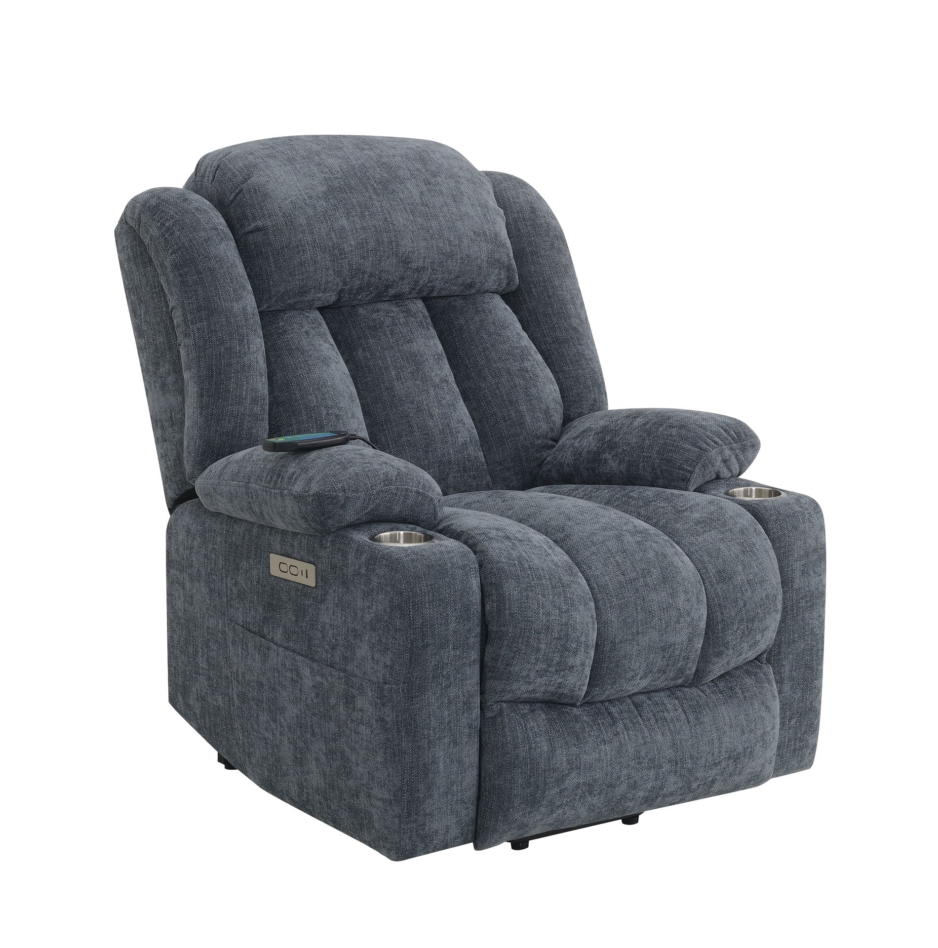 Omarion Blue Chenille Power Motion Recliner with Lift, Heating & Massage Function