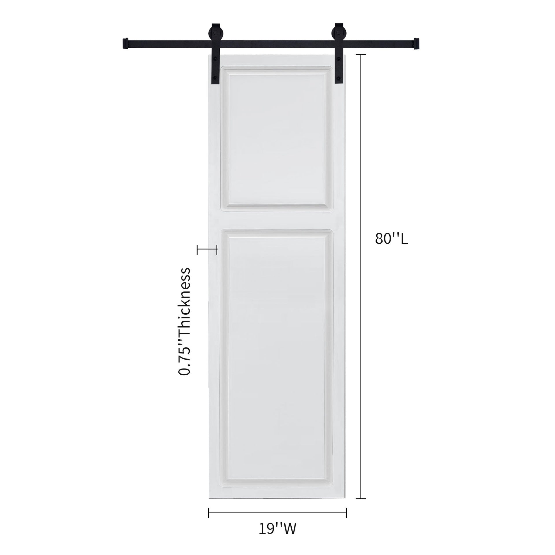 2-Panel Cottage style  door 3/4" thick 19 in. x 80 in. MDF White Barn Sliding Door With Hardware kit
