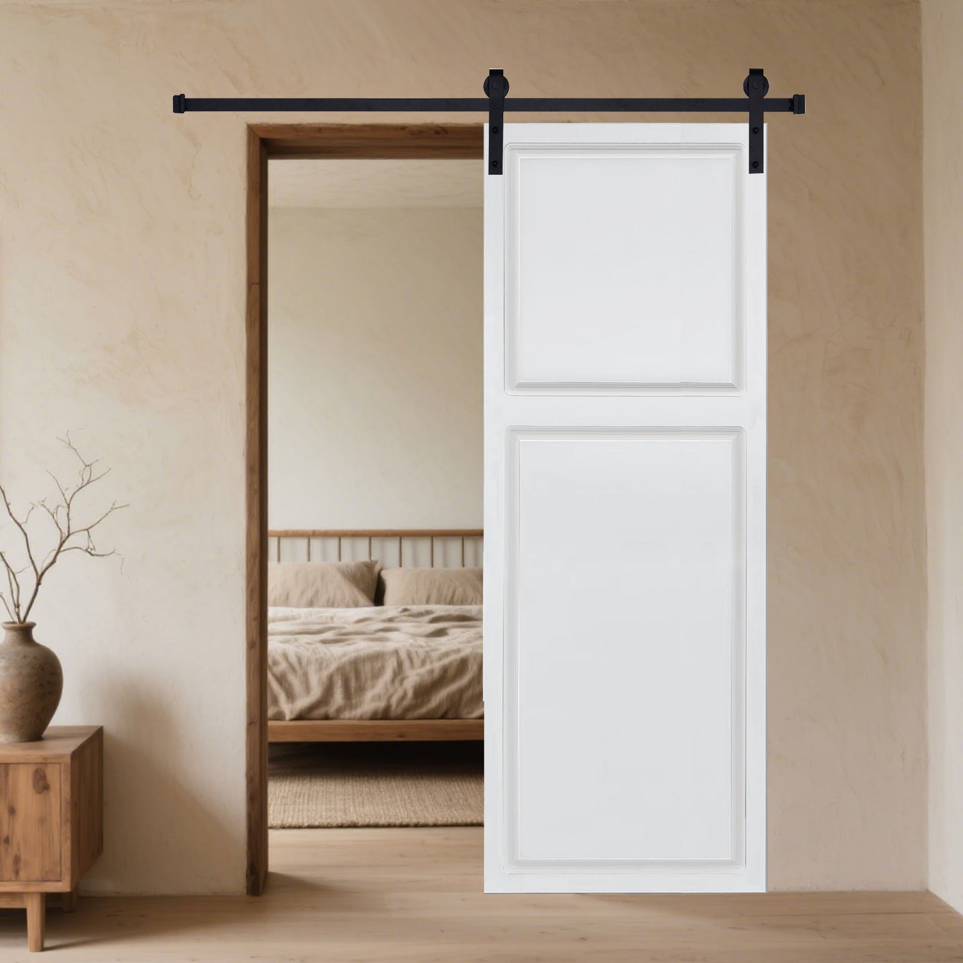 2-Panel Cottage style  door 3/4" thick 16 in. x 80 in. MDF White Barn Sliding Door With Hardware kit