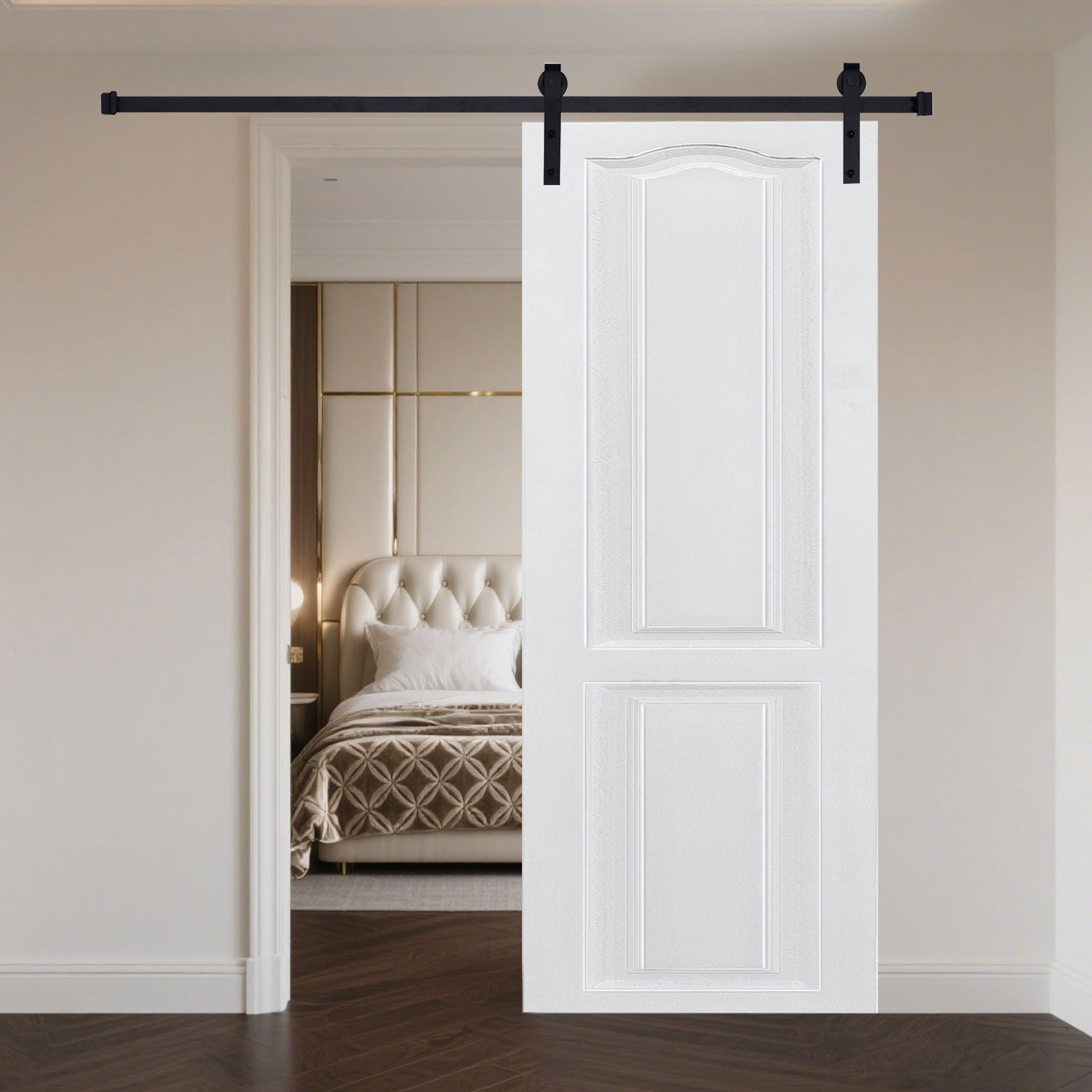 CNC crafted modern door 3/4" thick 21 in. x 80 in. MDF White Barn Sliding Door With Hardware kit