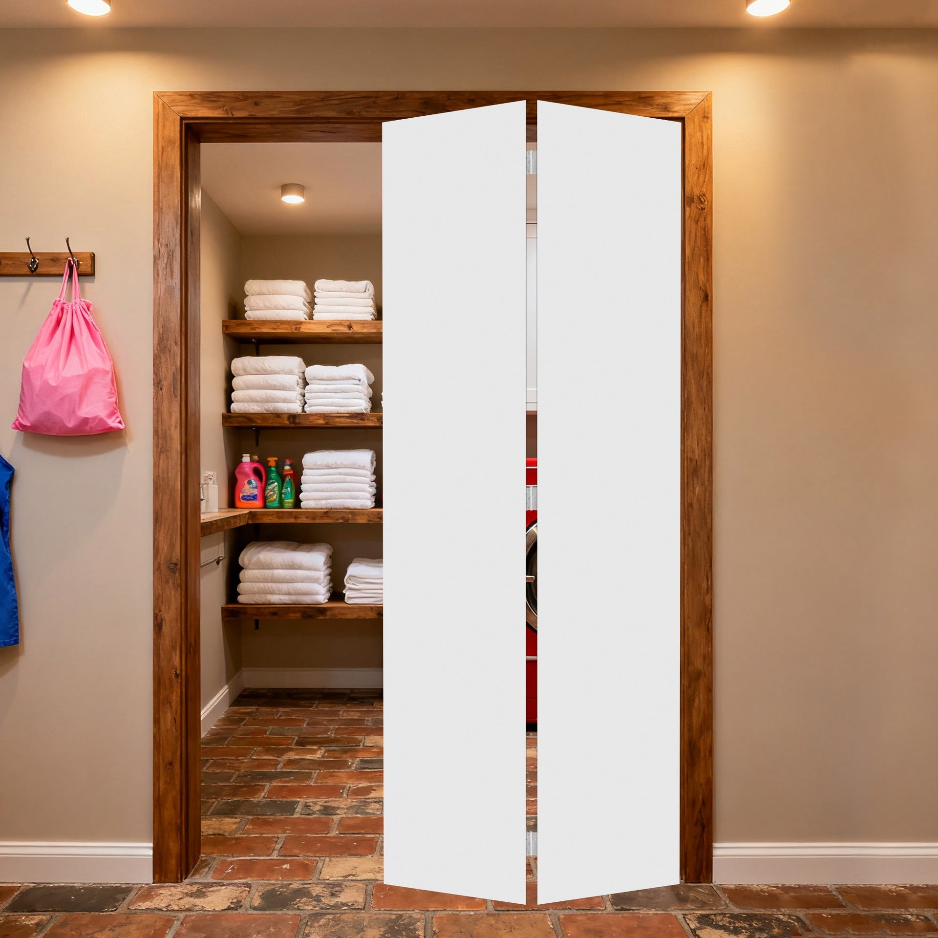18Modern flat panel 30 in. x 84 in. Solid Core White Finished Vinyl bi-fold door With Hardware kit