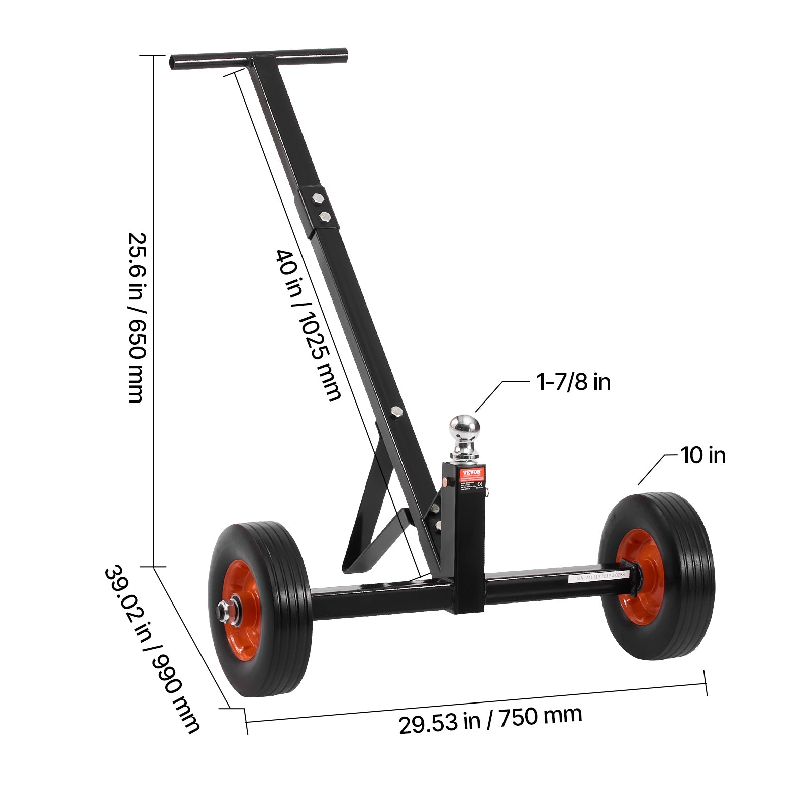 600lbs Trailer Dolly 16.5 and 22 inAdjustable Height 1-7/8 in Ball Solid Tires