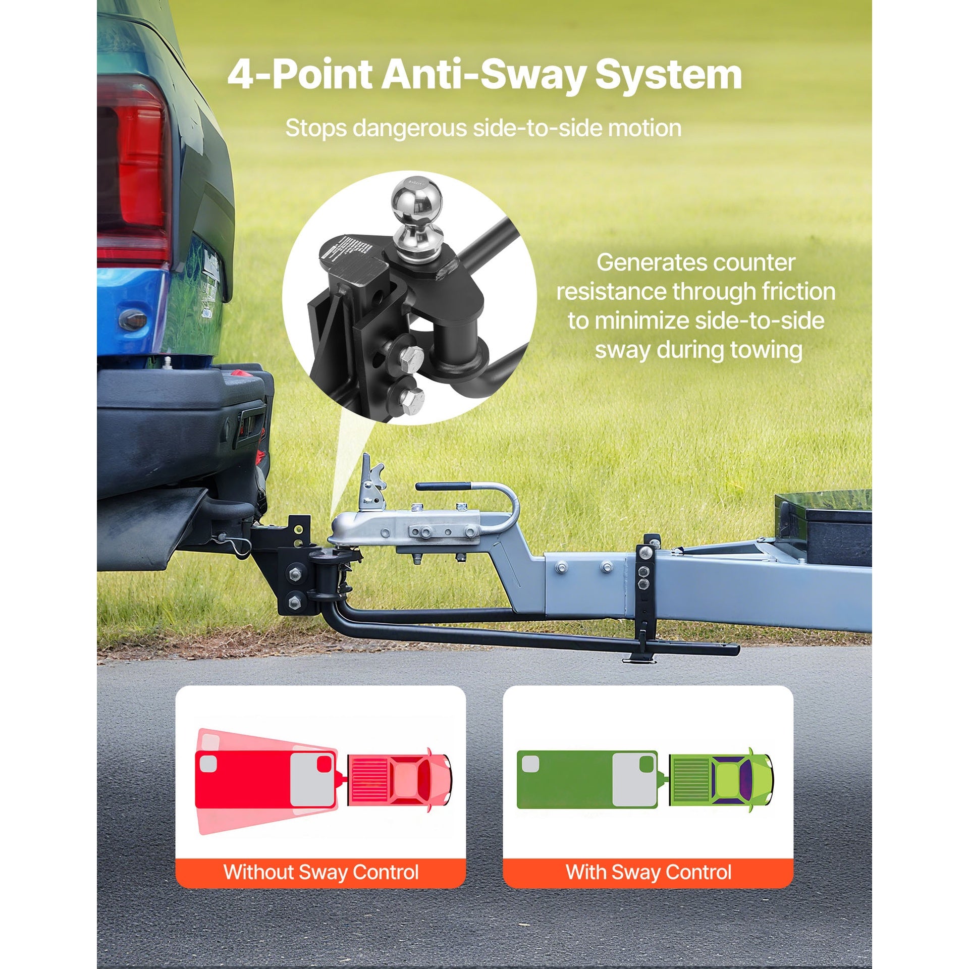 Weight Distribution Hitch, 8000 lbs Max Towing & 800 lbs Max Tongue, Weight Distributing Hitches Kit with Sway Control Includes 2 in Shank & 2-5/16 in Ball, Load Leveling Hitch for Trailers