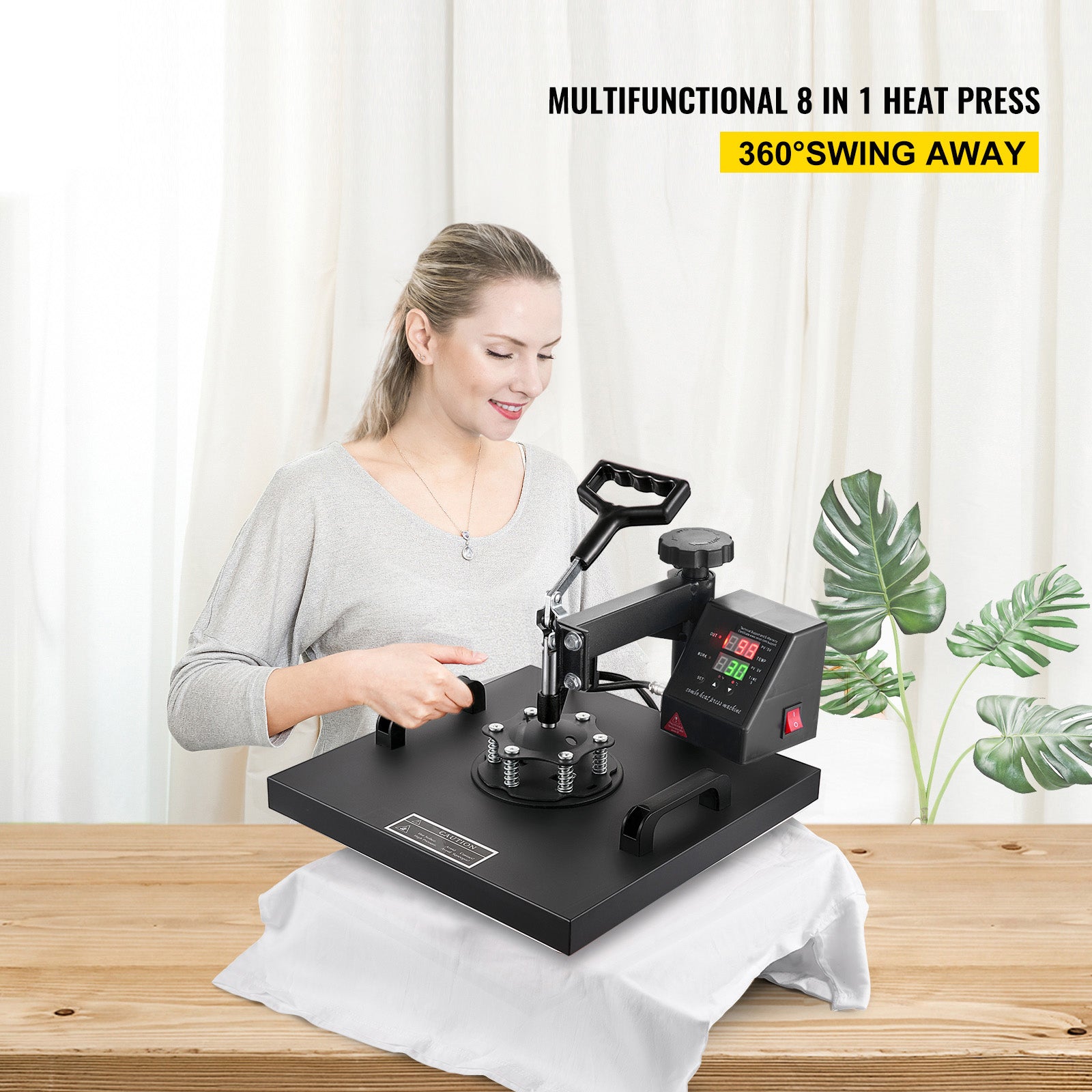 Heat Press Machine 15x15Inch 8pcs 1050W Combo Digital Multifunctional Sublimation Heat Transfer Machine Dual LED Display for T Shirts Hat Mug Cap Plate Swing Away Design