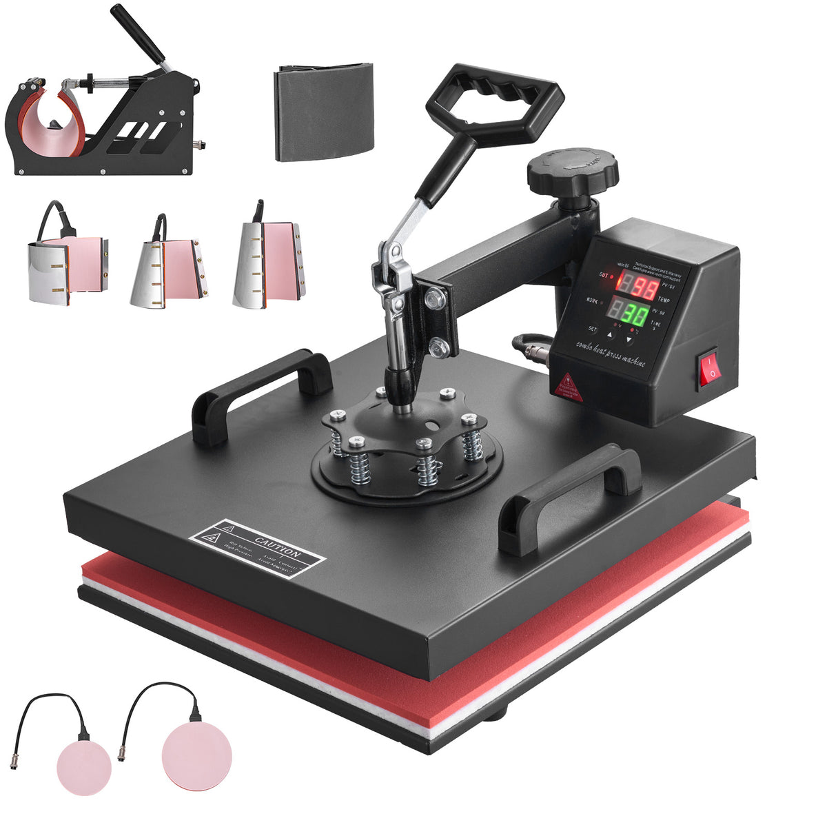 Heat Press Machine 15x15Inch 8pcs 1050W Combo Digital Multifunctional Sublimation Heat Transfer Machine Dual LED Display for T Shirts Hat Mug Cap Plate Swing Away Design