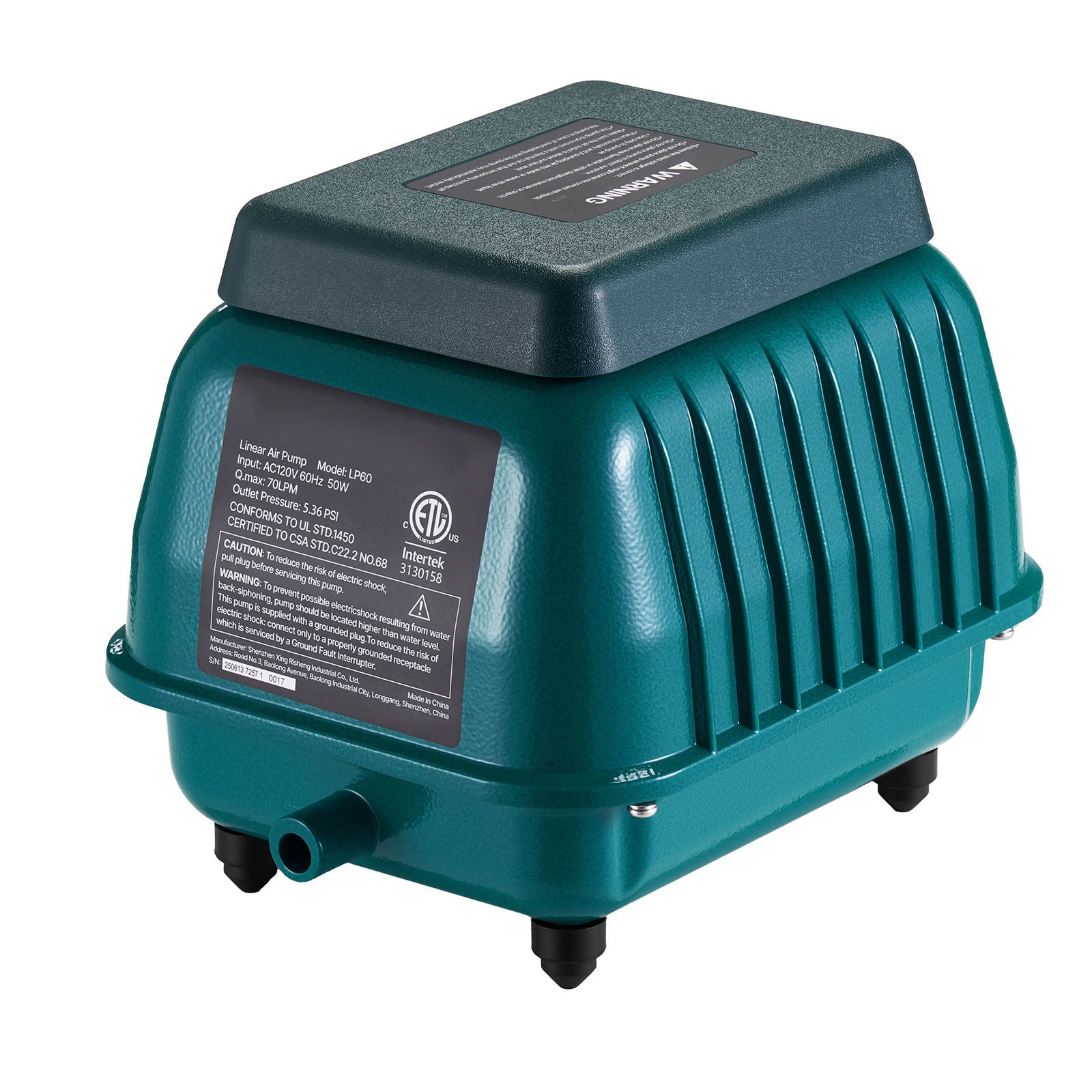 Linear Air Pump, 1110 GPH Air Flow, Septic Aerator Pump, Aeration System for 10 ft Deep Ponds, Fit for Septic Tanks, Aquariums, Waste Treatment, Seafood Restaurants, Fish Farms, Hydroponics