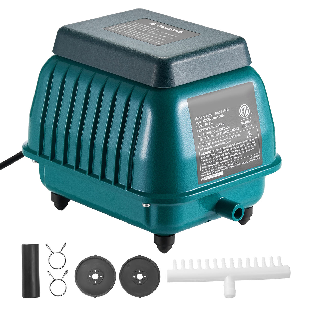 Linear Air Pump, 1110 GPH Air Flow, Septic Aerator Pump, Aeration System for 10 ft Deep Ponds, Fit for Septic Tanks, Aquariums, Waste Treatment, Seafood Restaurants, Fish Farms, Hydroponics
