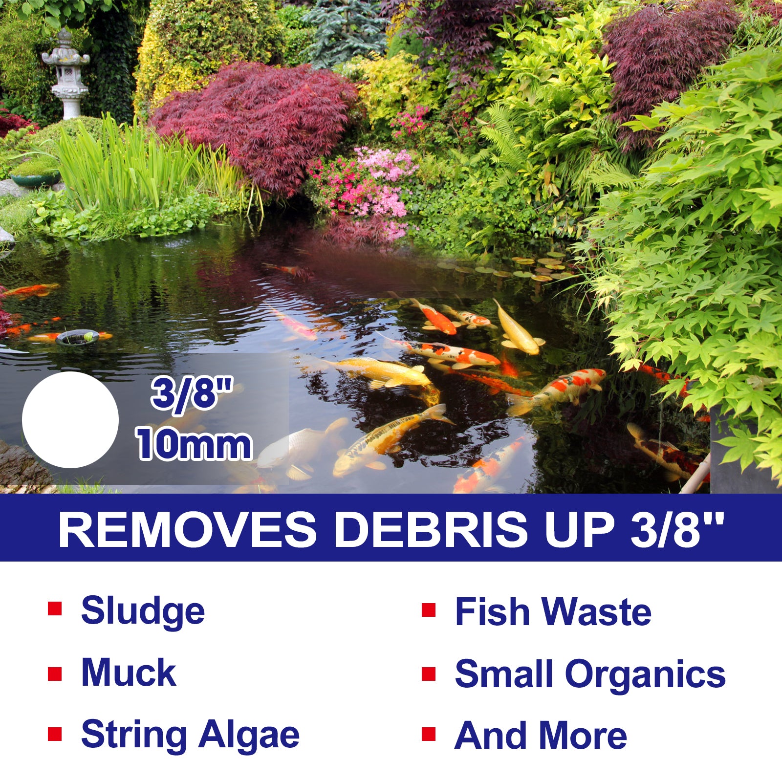 Garden Pond Vacuum Cleaner,cleansweep with 14ft intake suction hose, 4 Extension Tubes, 3 Vacuum Nozzles, a 6.5 Foot Output Hose, and a Debris Collection Bag
