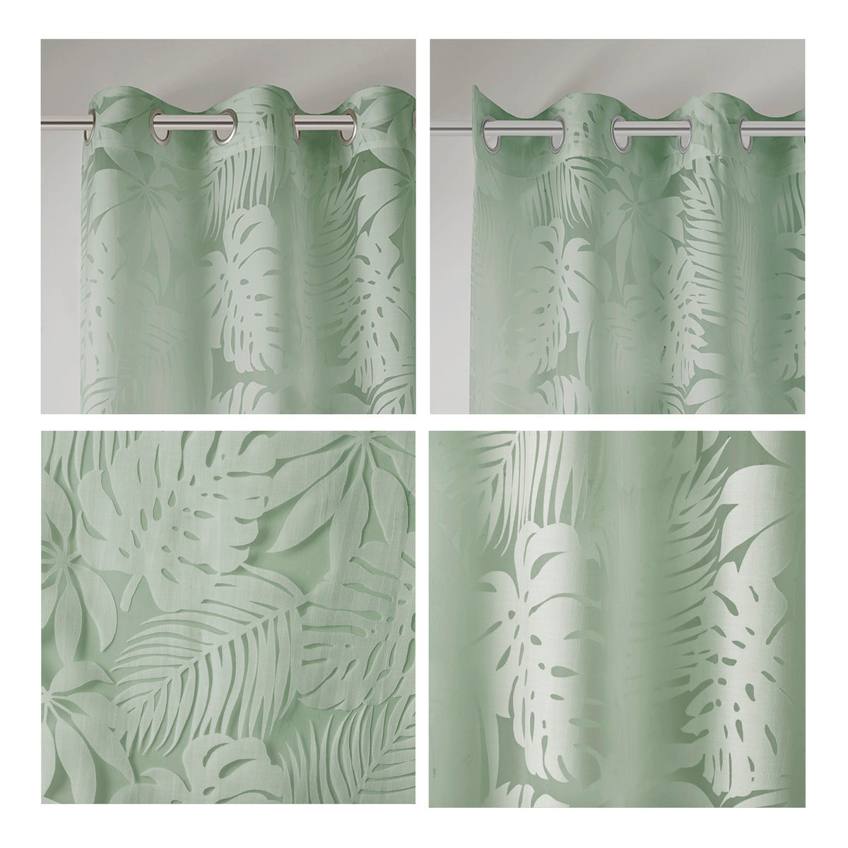 Palm Leaf Burnout Window Sheer Sage Green 50x84"