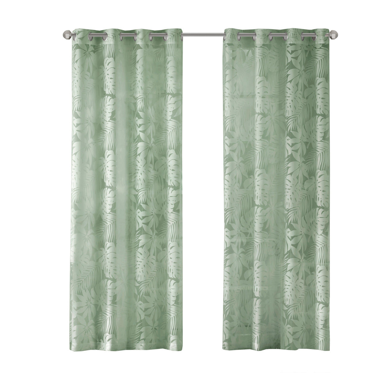 Palm Leaf Burnout Window Sheer Sage Green 50x84"