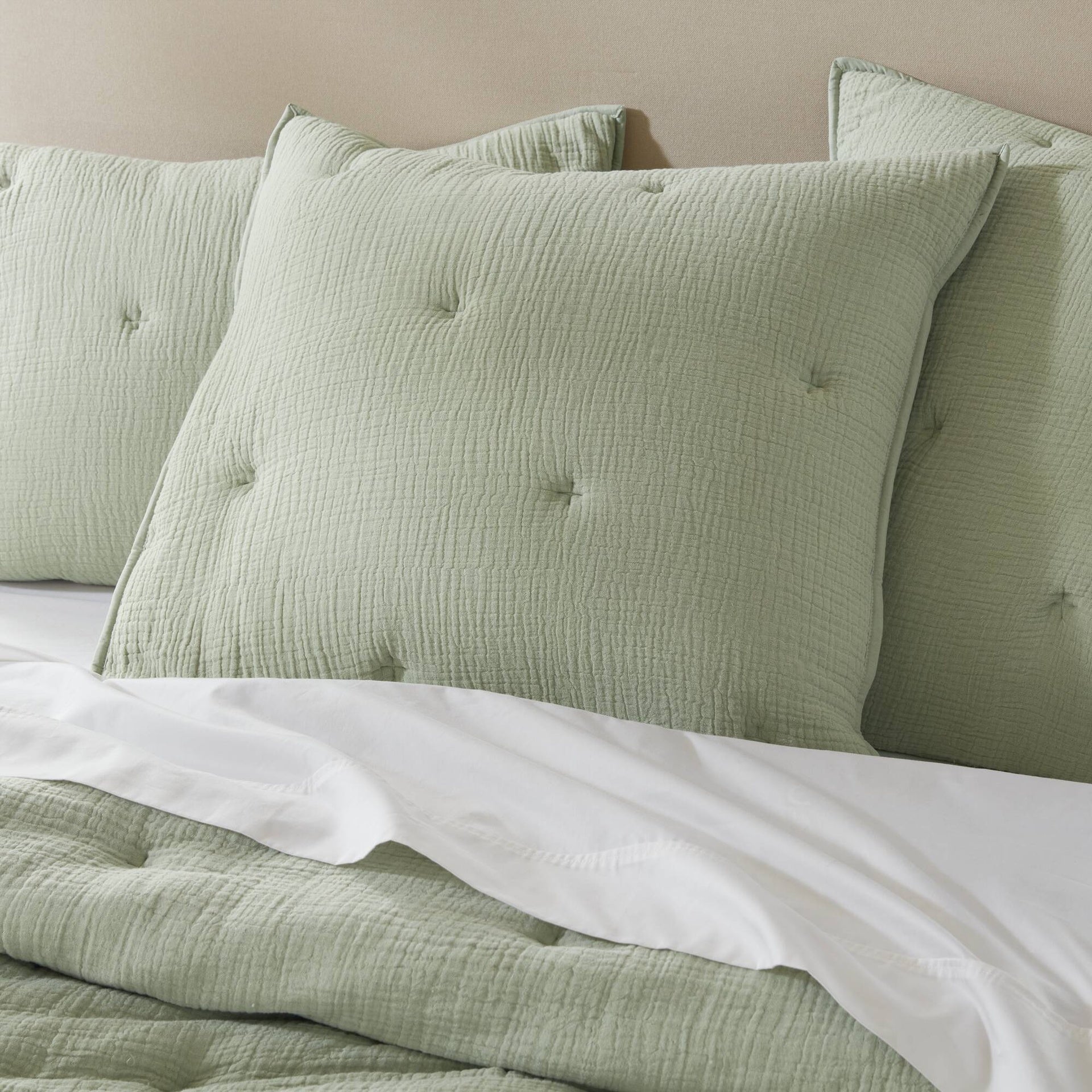 3-Piece Full/Queen Cotton Gauze  Embroidered Quilt Set,Sage