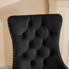 Mid-Century Modern Chairs with Lion Head Pull Ring,High-end Tufted Solid Wood Contemporary Velvet Upholstered Dining Chair with Golden Wooden Legs Nailhead Trim 2-Pcs Set,Black,SW1201BK