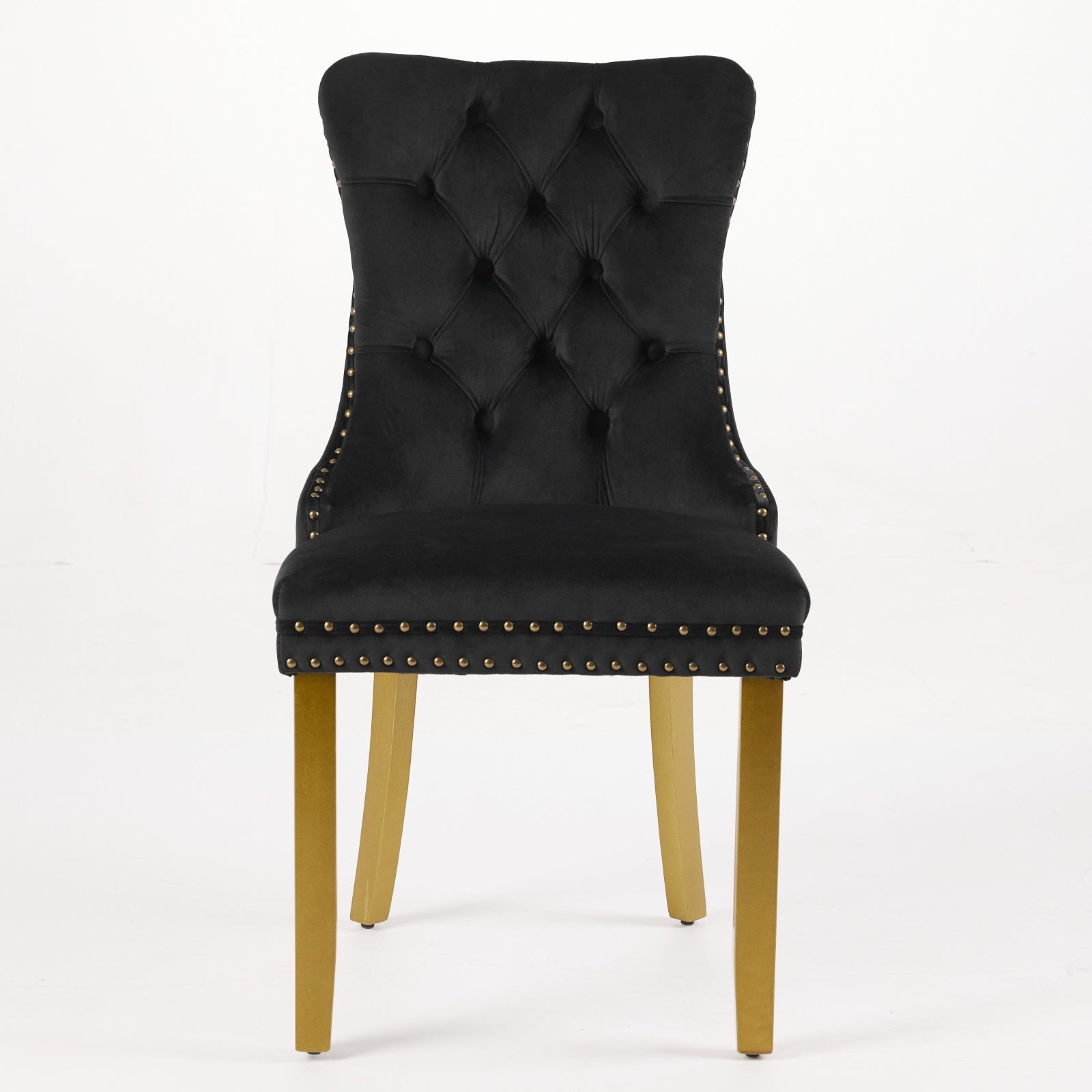 Mid-Century Modern Chairs with Lion Head Pull Ring,High-end Tufted Solid Wood Contemporary Velvet Upholstered Dining Chair with Golden Wooden Legs Nailhead Trim 2-Pcs Set,Black,SW1201BK