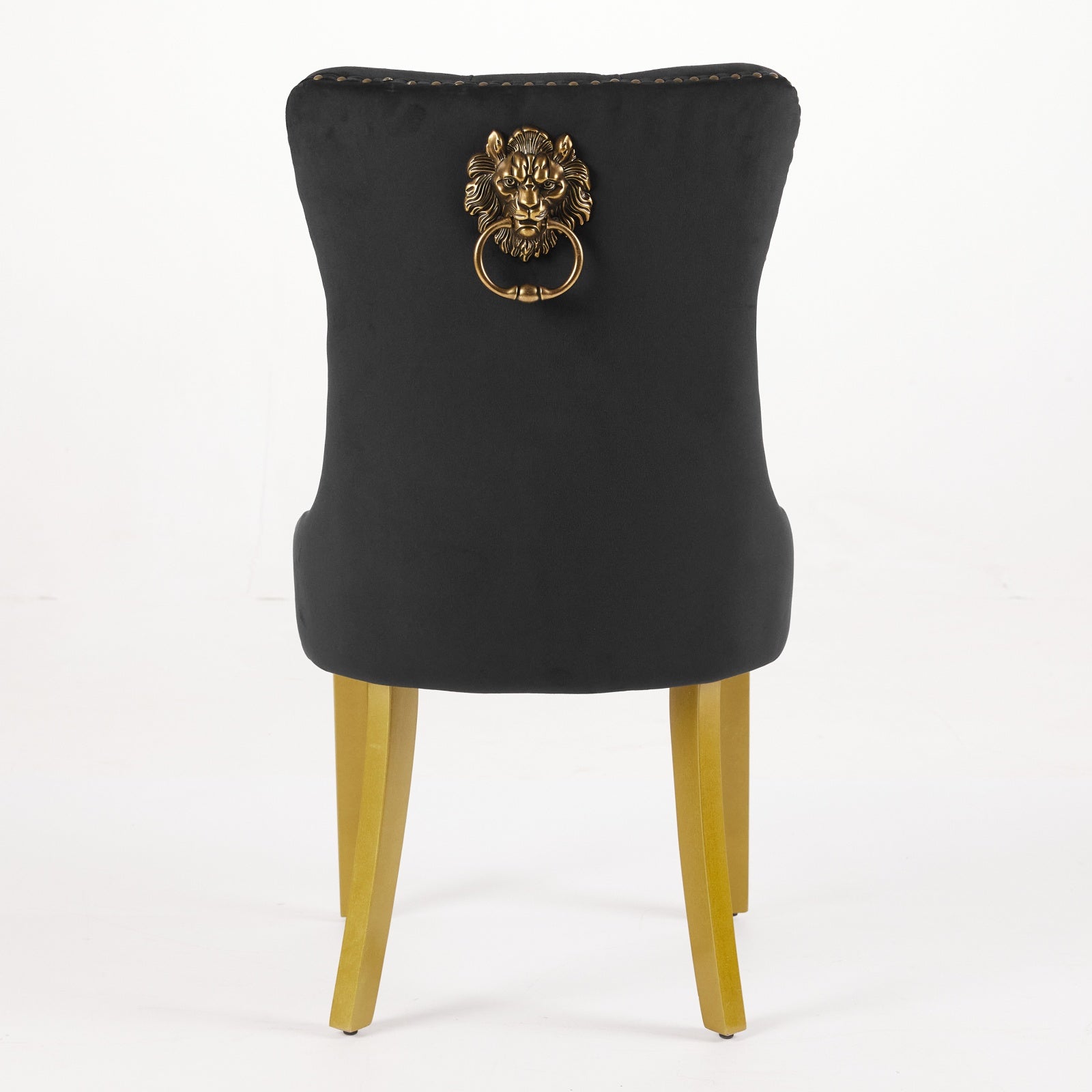 Mid-Century Modern Chairs with Lion Head Pull Ring,High-end Tufted Solid Wood Contemporary Velvet Upholstered Dining Chair with Golden Wooden Legs Nailhead Trim 2-Pcs Set,Black,SW1201BK