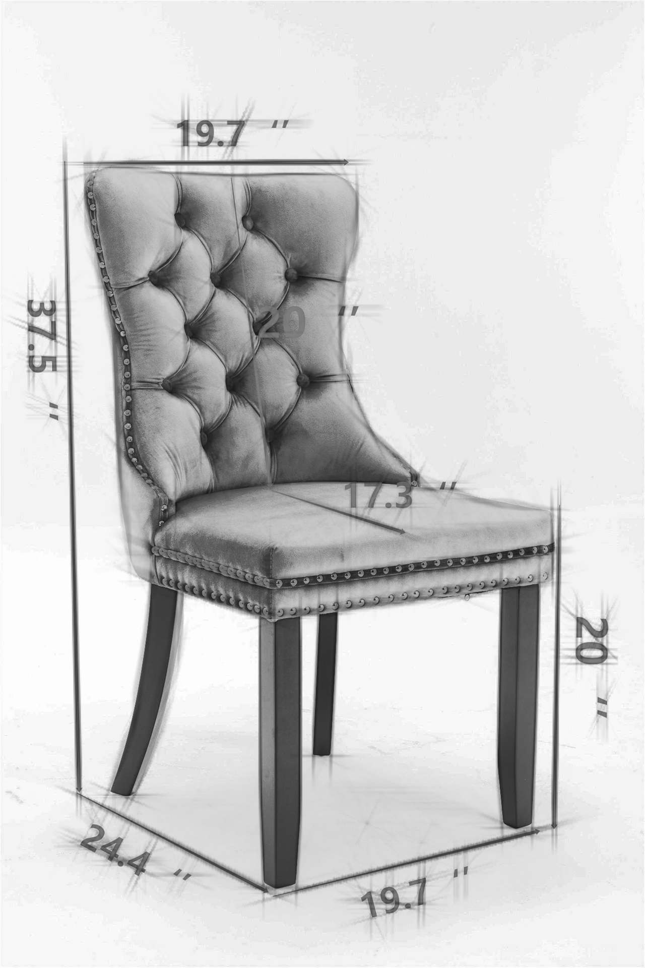 Mid-Century Modern Chairs with Lion Head Pull Ring,High-end Tufted Solid Wood Contemporary Velvet Upholstered Dining Chair with Golden Wooden Legs Nailhead Trim 2-Pcs Set,Black,SW1201BK