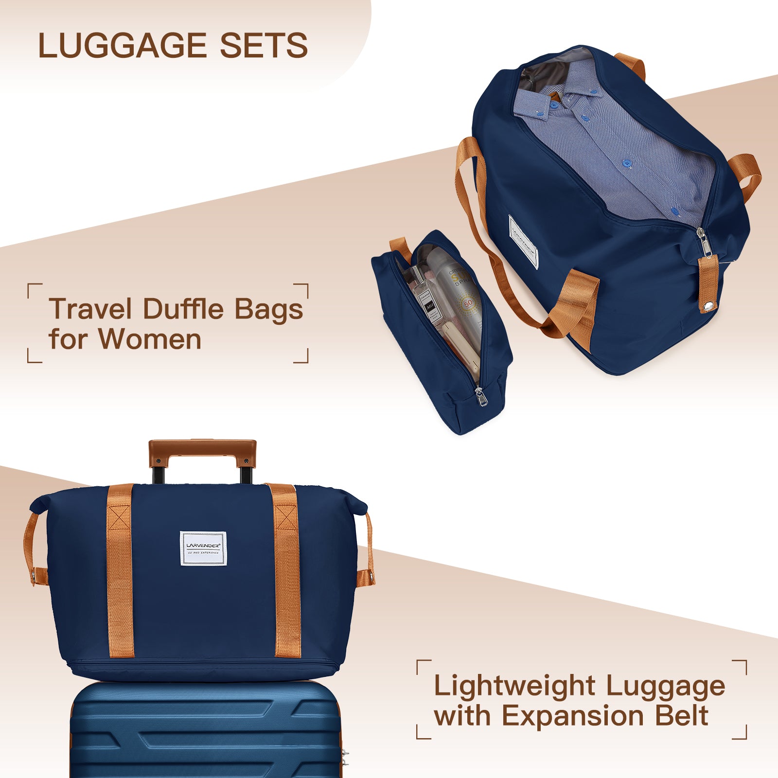 Luggage Sets 6 Pieces with Duffel Bags Hardside Expandable Suitcases with Spinner Wheels Navy Blue