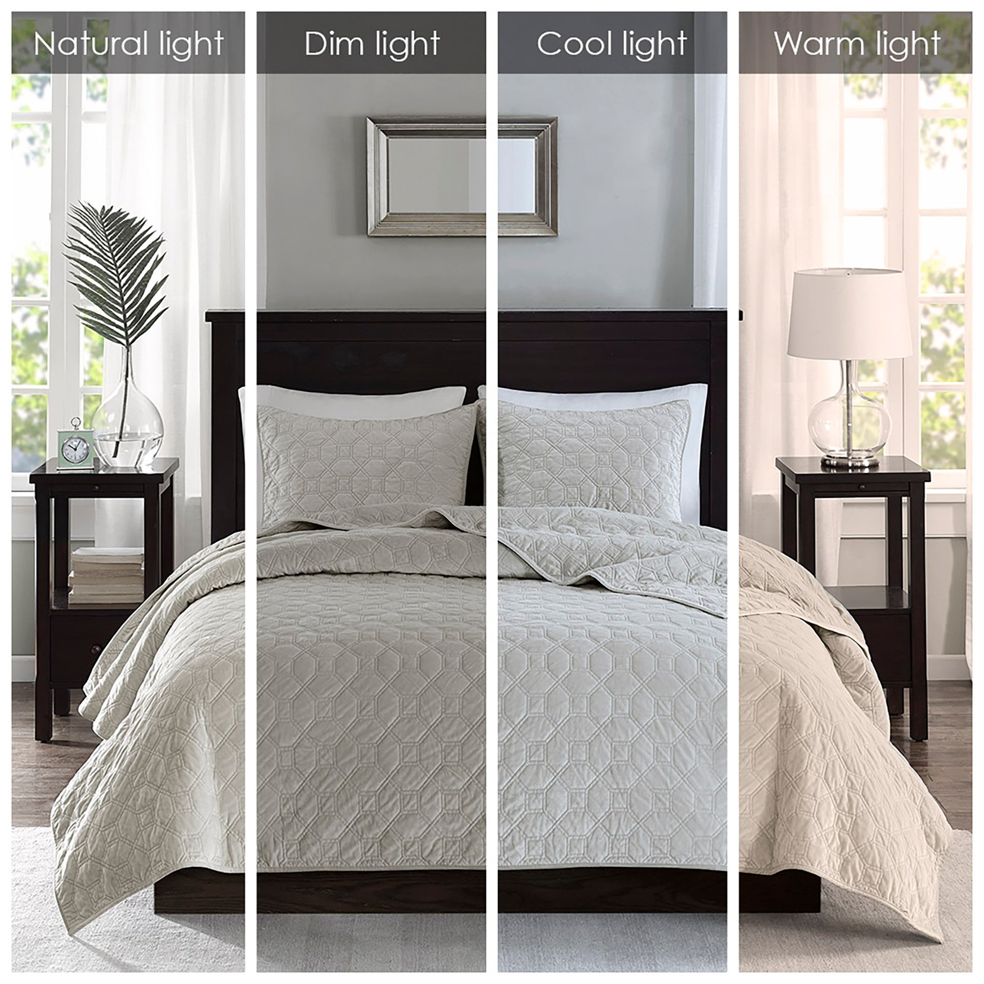 3 Piece Velvet Quilt Set Ivory King/Cal King