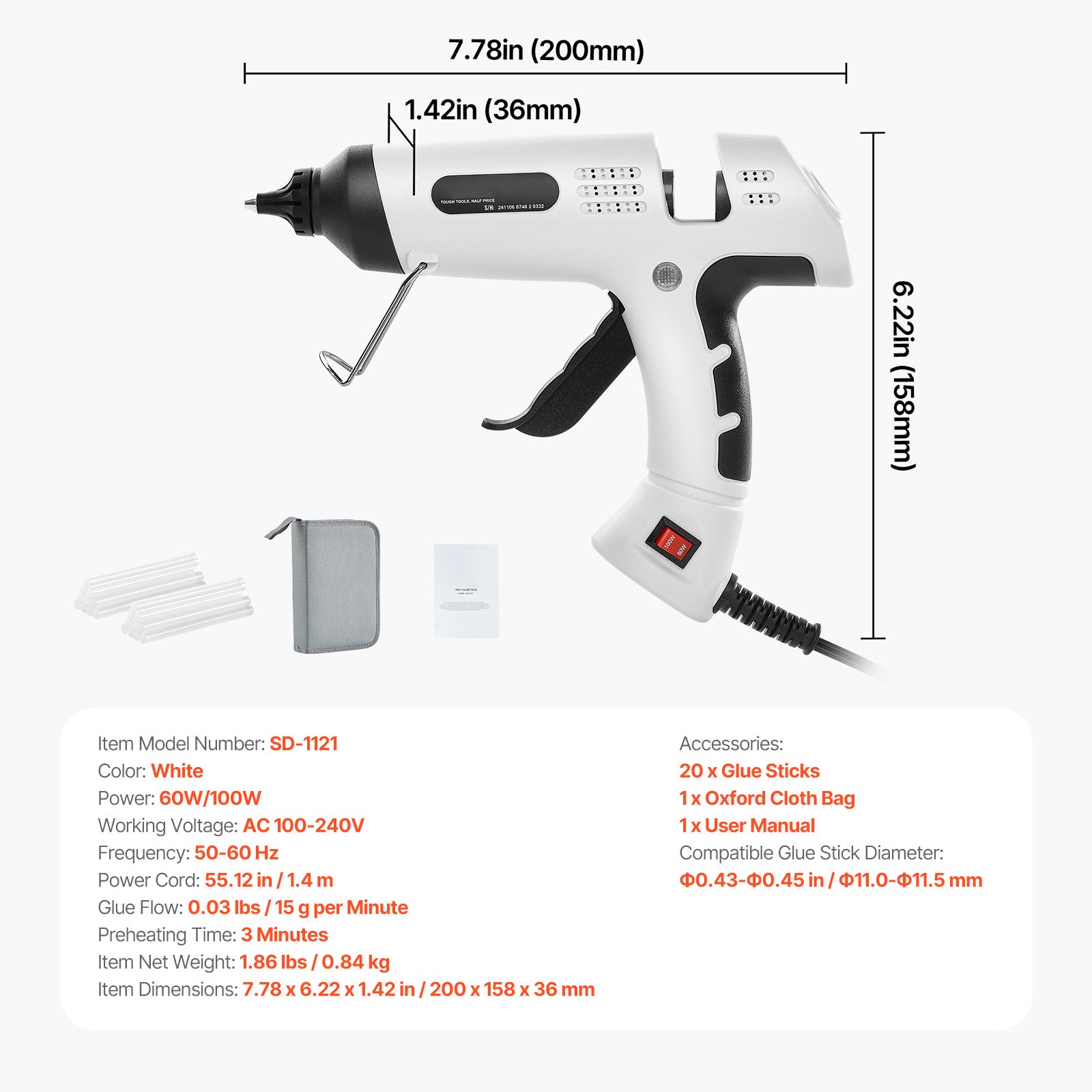 Hot Glue Gun, 60/100W Dual Power, Mini Hot Glue Gun with 20 Premium Glue Sticks and Oxford Cloth Bag, Fast Preheating & High Temp Melt Glue Gun for Crafts, Arts, DIY, Quick Home Repairs, White