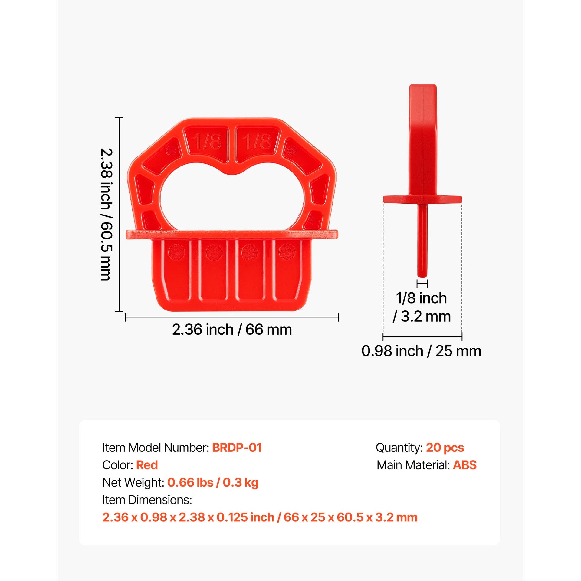 20-Pack 1/8 Inch Deck Board Spacers, Bright Red Gap Jig Rings for Easily Spotting, Easy Pull, ABS Decking Jig Spacing Tool for Composite, PVC, Hardwood, Pressure-Treated Planks, Terrace, Garden