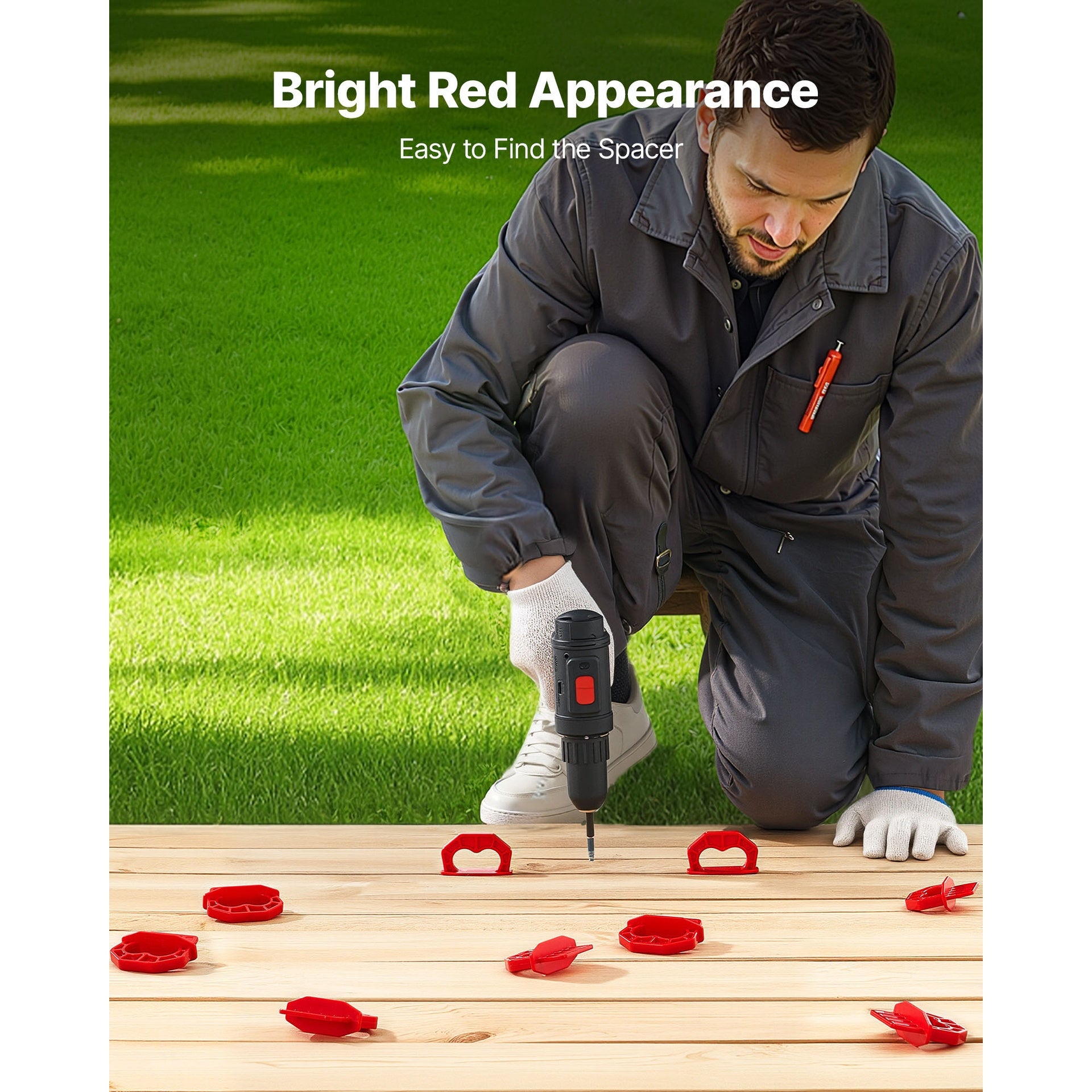 20-Pack 1/8 Inch Deck Board Spacers, Bright Red Gap Jig Rings for Easily Spotting, Easy Pull, ABS Decking Jig Spacing Tool for Composite, PVC, Hardwood, Pressure-Treated Planks, Terrace, Garden