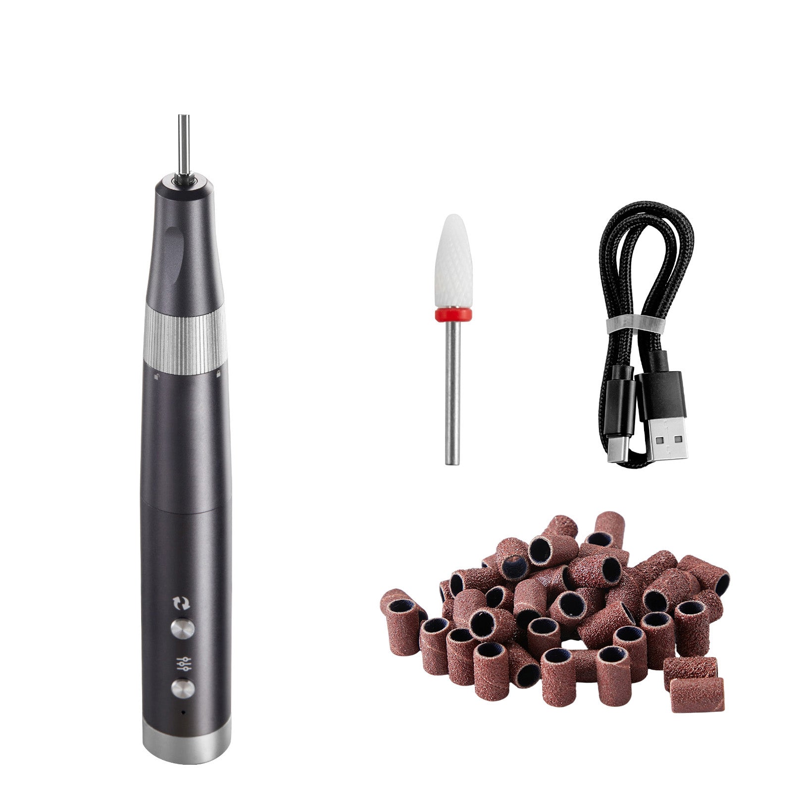 Electric Cordless Nail Drill, 30,000RPM Variable-Speed Rechargeable Nail E File Machine, Portable Manicure Pedicure Polisher with 50PCS Sanding Bands for Dead Skin Removal, Nail Surface Smooth