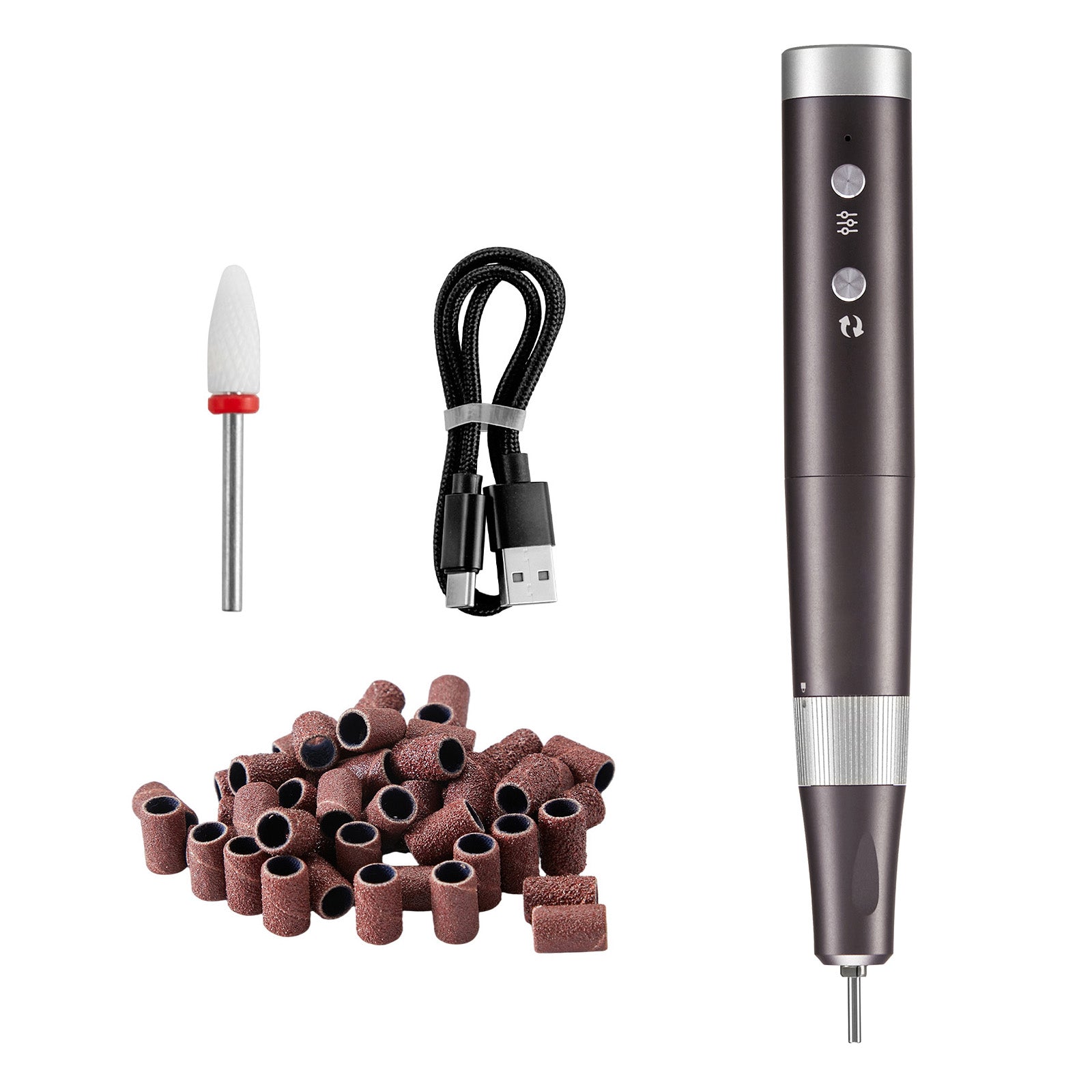 Electric Cordless Nail Drill, 30,000RPM Variable-Speed Rechargeable Nail E File Machine, Portable Manicure Pedicure Polisher with 50PCS Sanding Bands for Dead Skin Removal, Nail Surface Smooth