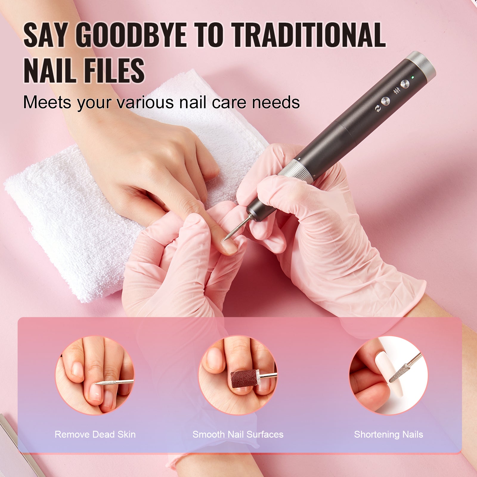 Electric Cordless Nail Drill, 30,000RPM Variable-Speed Rechargeable Nail E File Machine, Portable Manicure Pedicure Polisher with 50PCS Sanding Bands for Dead Skin Removal, Nail Surface Smooth