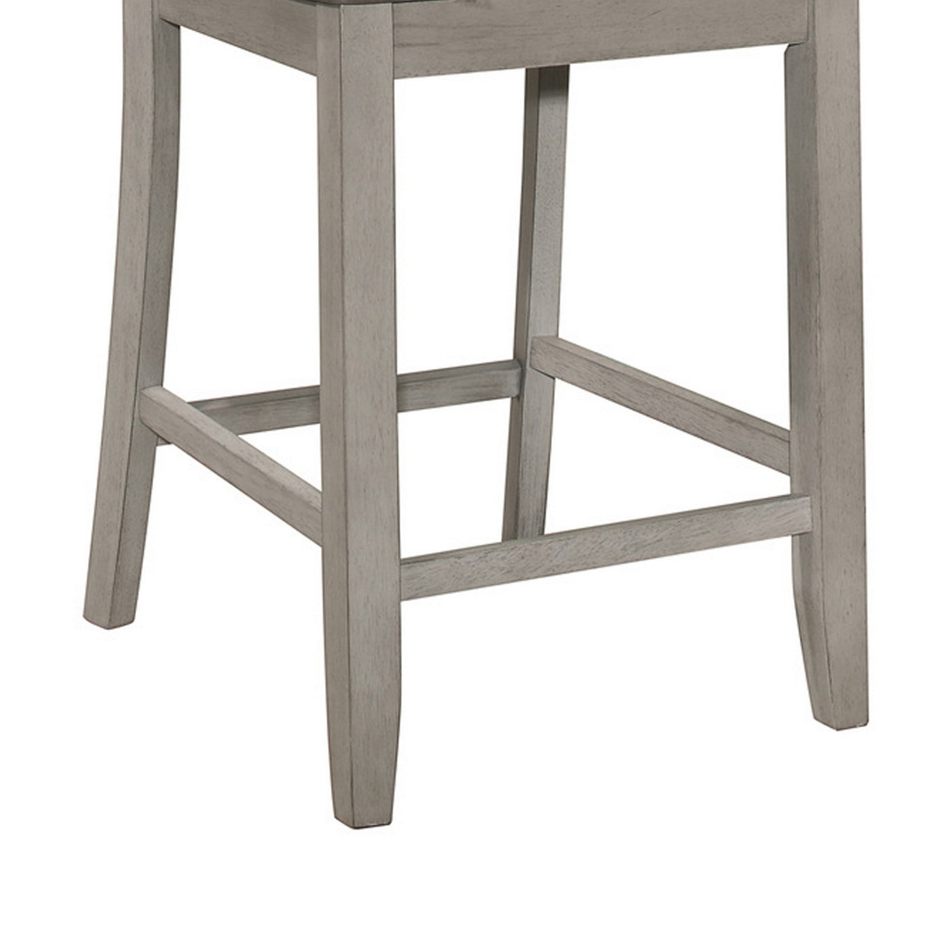Brian 23 Inch Counter Chair, Crossbuck Backrest, Rustic Gray Wood, Brown