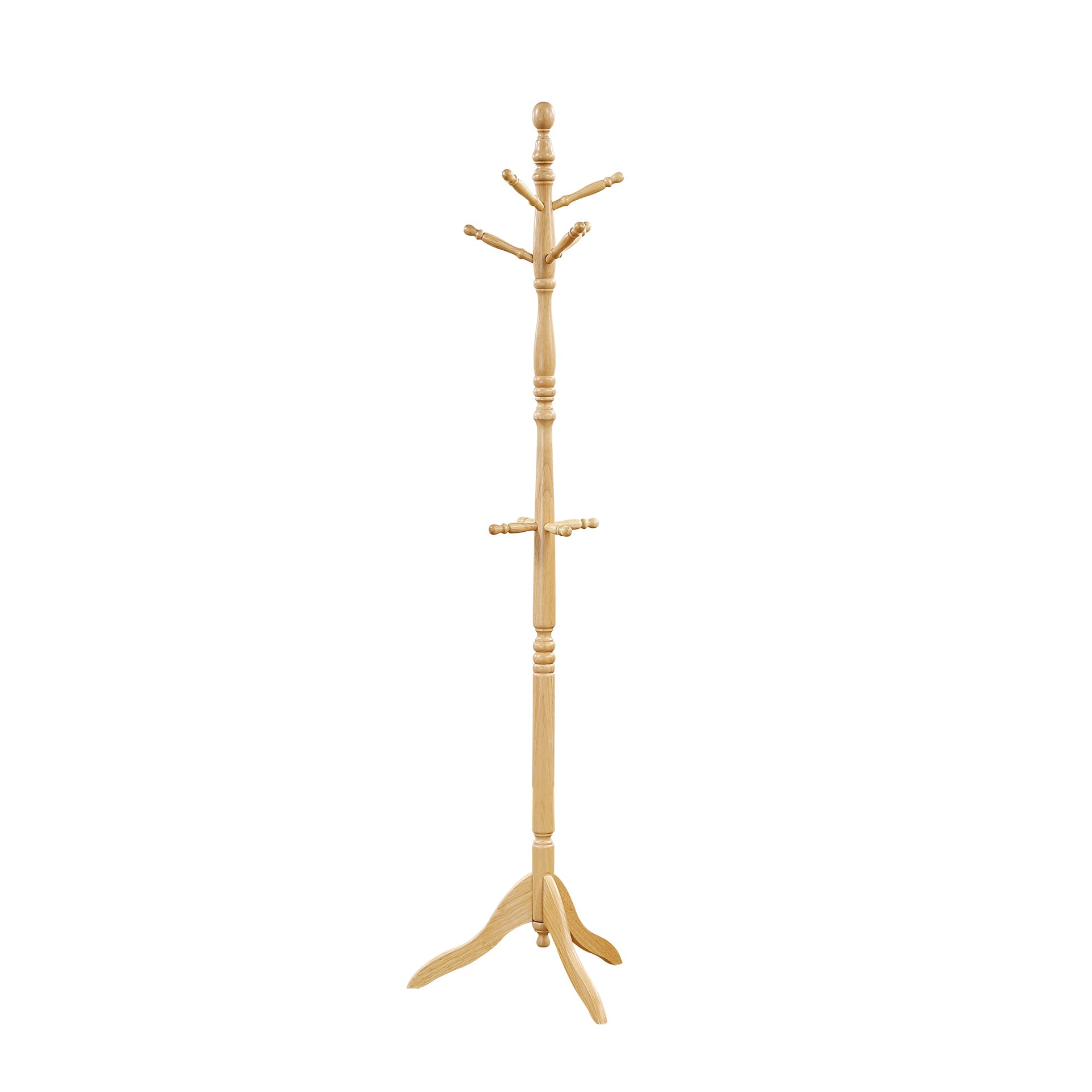 Natural Finish Classic Coat Rack Solid Wood, 10 Hooks Coat Hanger Stand Entryway Home Furniture 1pc