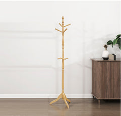 Natural Finish Classic Coat Rack Solid Wood, 10 Hooks Coat Hanger Stand Entryway Home Furniture 1pc