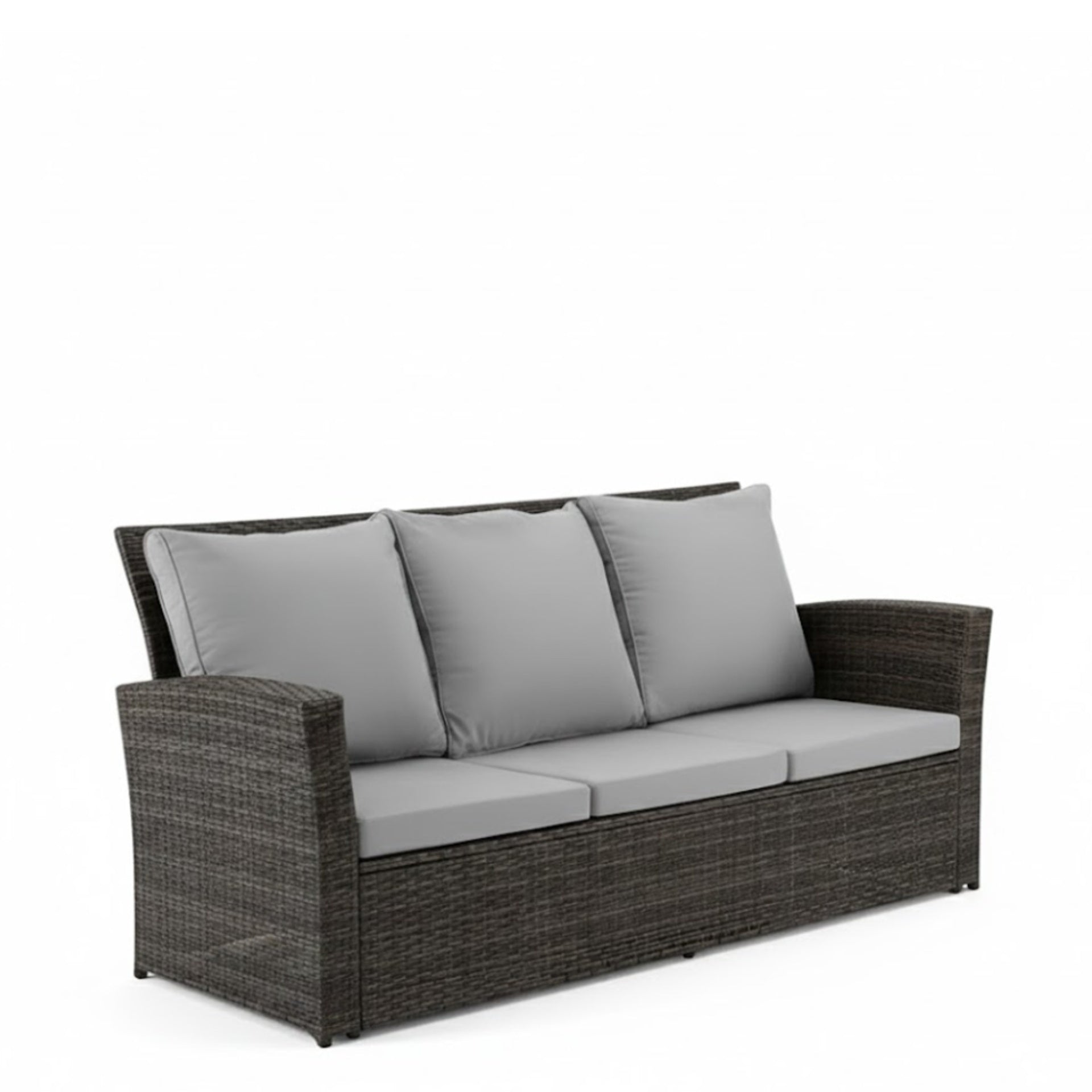 67.7" All-Weather Wicker 3-Seat Patio Sofa with Thick Gray Cushions & Black Frame
