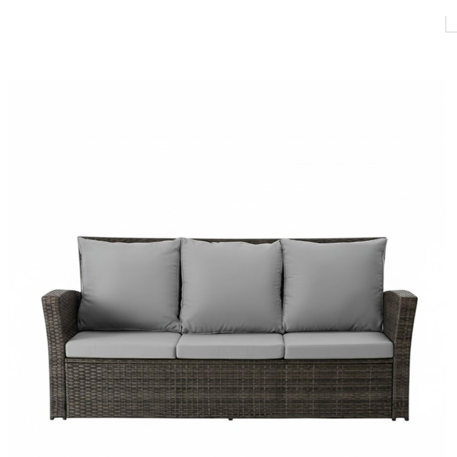 67.7" All-Weather Wicker 3-Seat Patio Sofa with Thick Gray Cushions & Black Frame