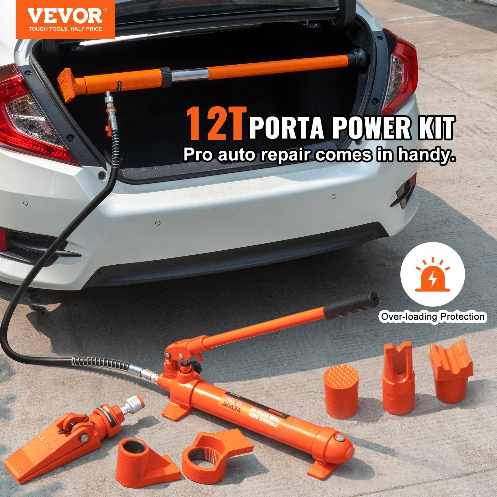 12 Ton Porta Power Kit, Hydraulic Ram with Pump with 4.6 ft/1.4 m Oil Hose, Portable Hydraulic Jack with Storage Case for Automotive, Garage, Farm, Mechanic (26455 LBS)