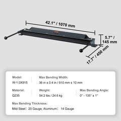 Box and Pan Brake, 36-Inch, 0-130 Degrees Sheet Metal Bending Brake, Portable Mini Metal Bender with 20 Gauge Low Carbon Steel 14 Gauge Aluminum Capacity Power Handle, for Metal Bending