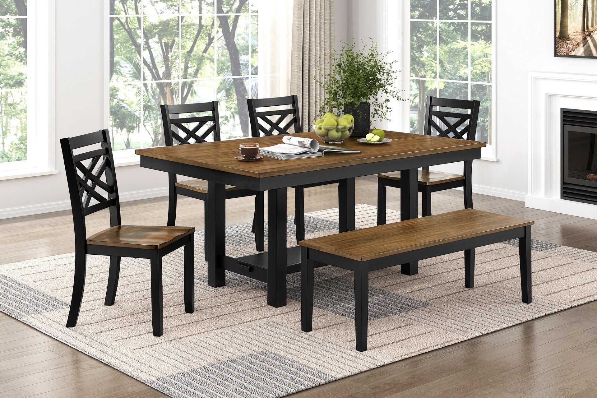 2-Tone Black Brown Finish Dining Chairs Set of 2 Modern Farmhouse Wooden Furniture
