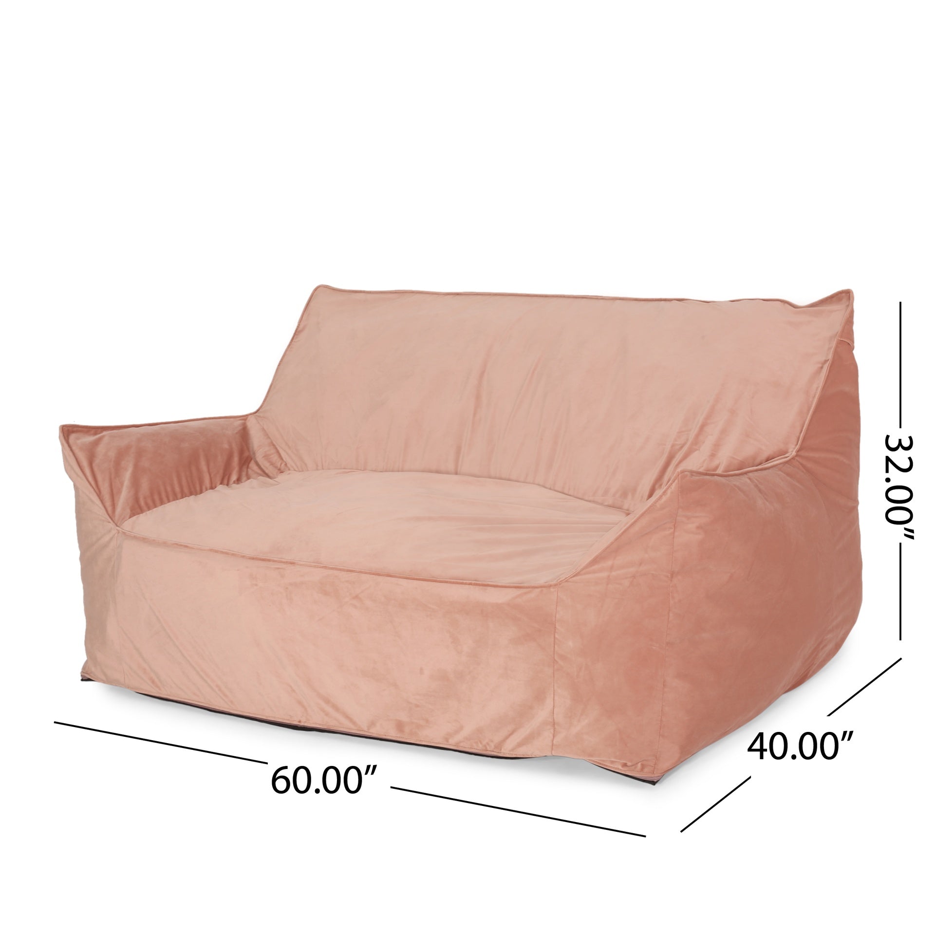 Fila Velveteen 2 Seater Oversized Bean Bag Chair with Armrests, Pink