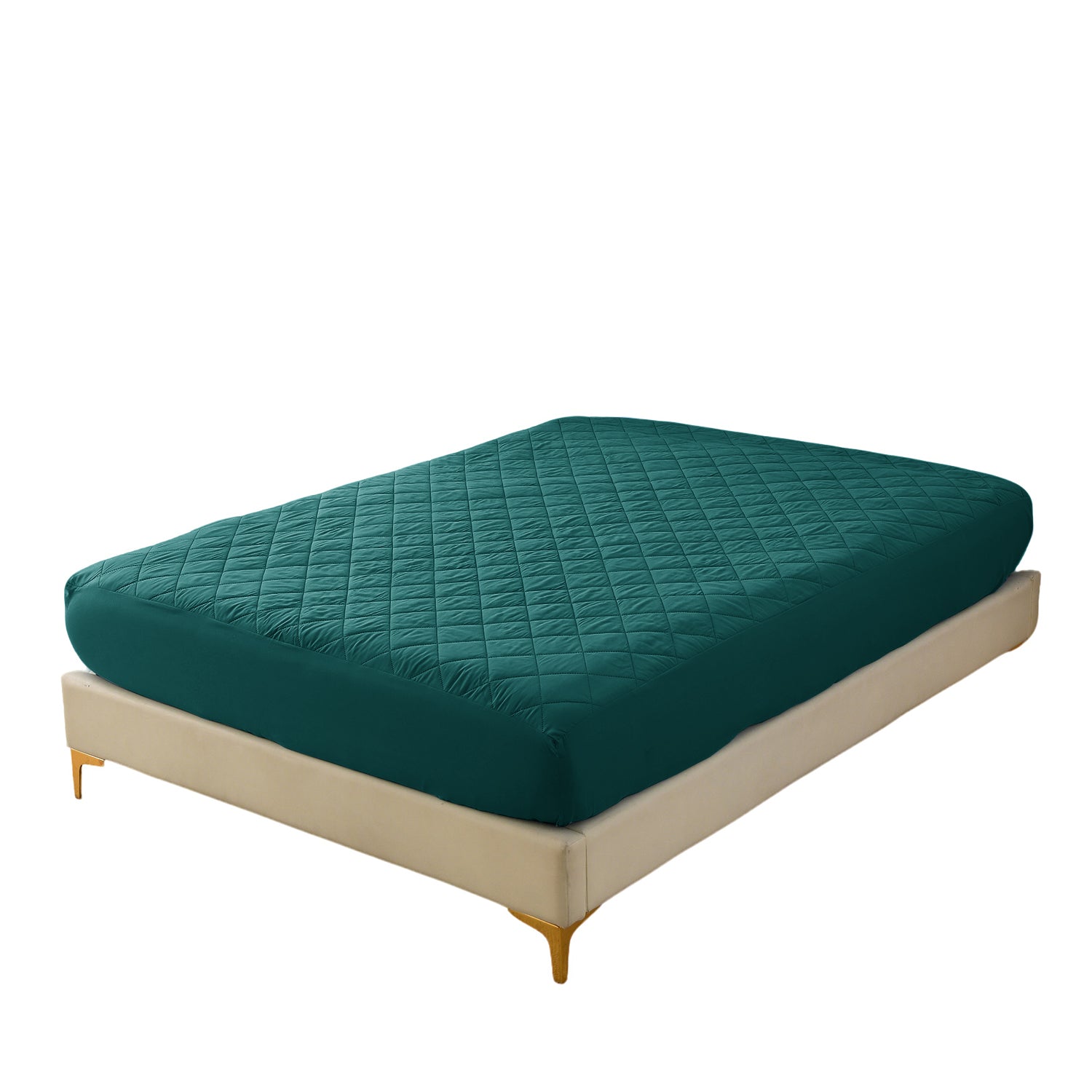 Diamond-patterned ultrasonic waterproof quilted fitted sheet, green, Queen size